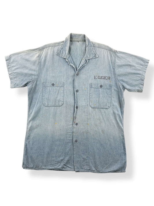Front of Vintage Stenciled Military Chambray Shirt SZ L