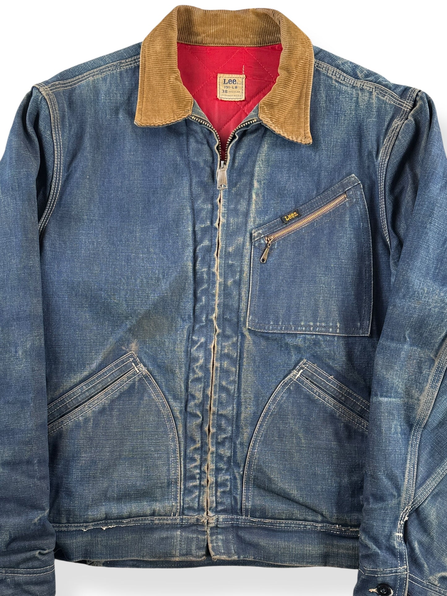 Front Close Up of Vintage 70s Era Lee 191-LB Denim Jacket SZ 38