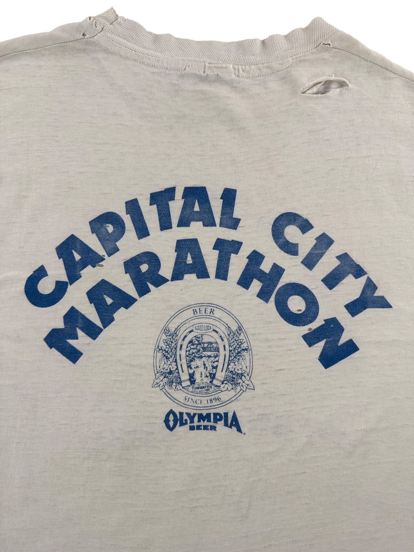 Back Graphic of Vintage 1982 Olympia Capital City Marathon Thrasher Tee SZ L