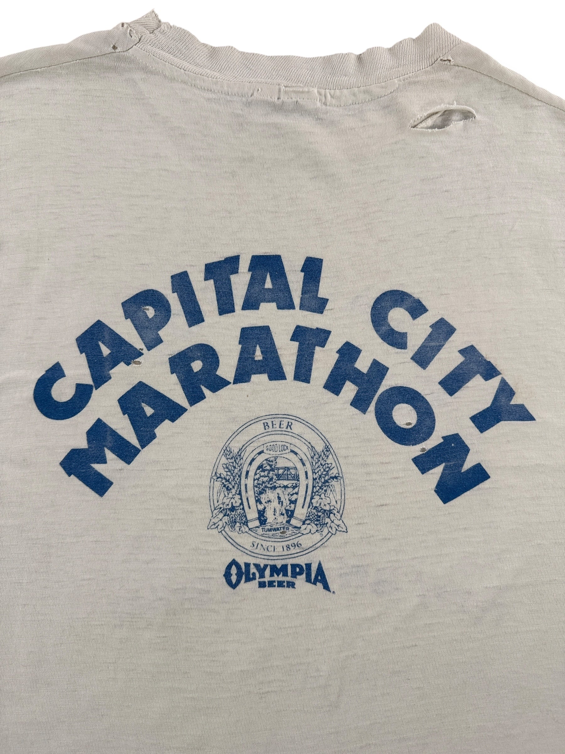 Back Graphic of Vintage 1982 Olympia Capital City Marathon Thrasher Tee SZ L