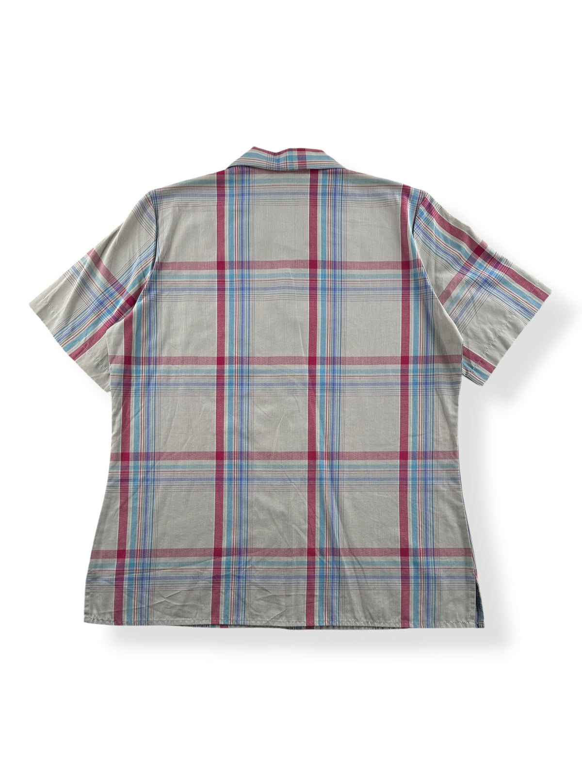 Back of Vintage Plaid Loop Collar Short Sleeve Shirt SZ M