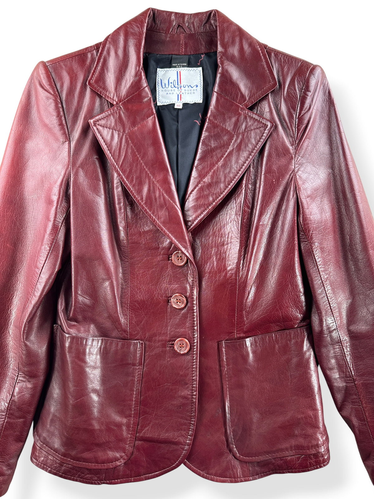 Close-up of Vintage Wilson's Leather Jacket SZ 10