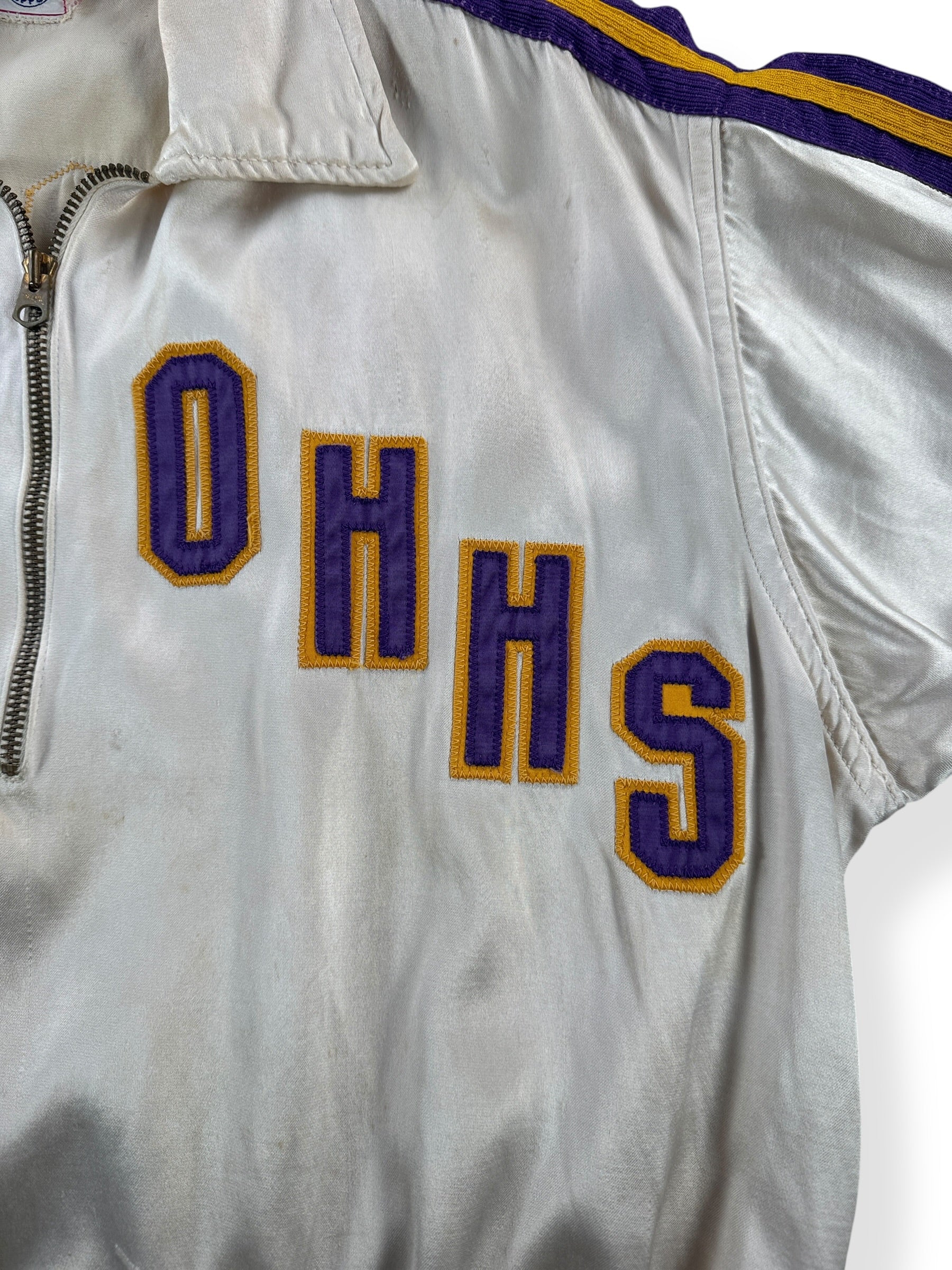 Patches on Vintage Satin OHHS WIldcats Warm Up Top SZ L