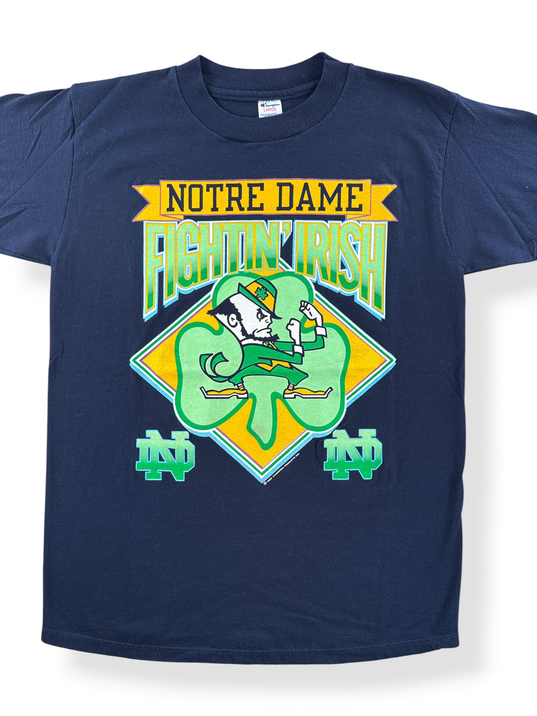 Front Close Up of Vintage Notre Dame Fightin' Irish Tee SZ L (Fits M)