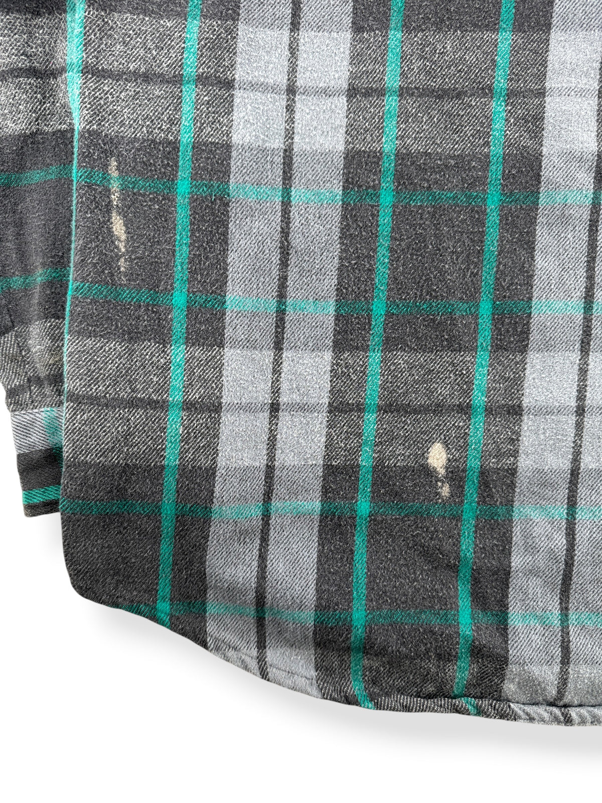 Small bleach stains on back of Vintage Gray Dakota Cotton Flannel SZ 2XL