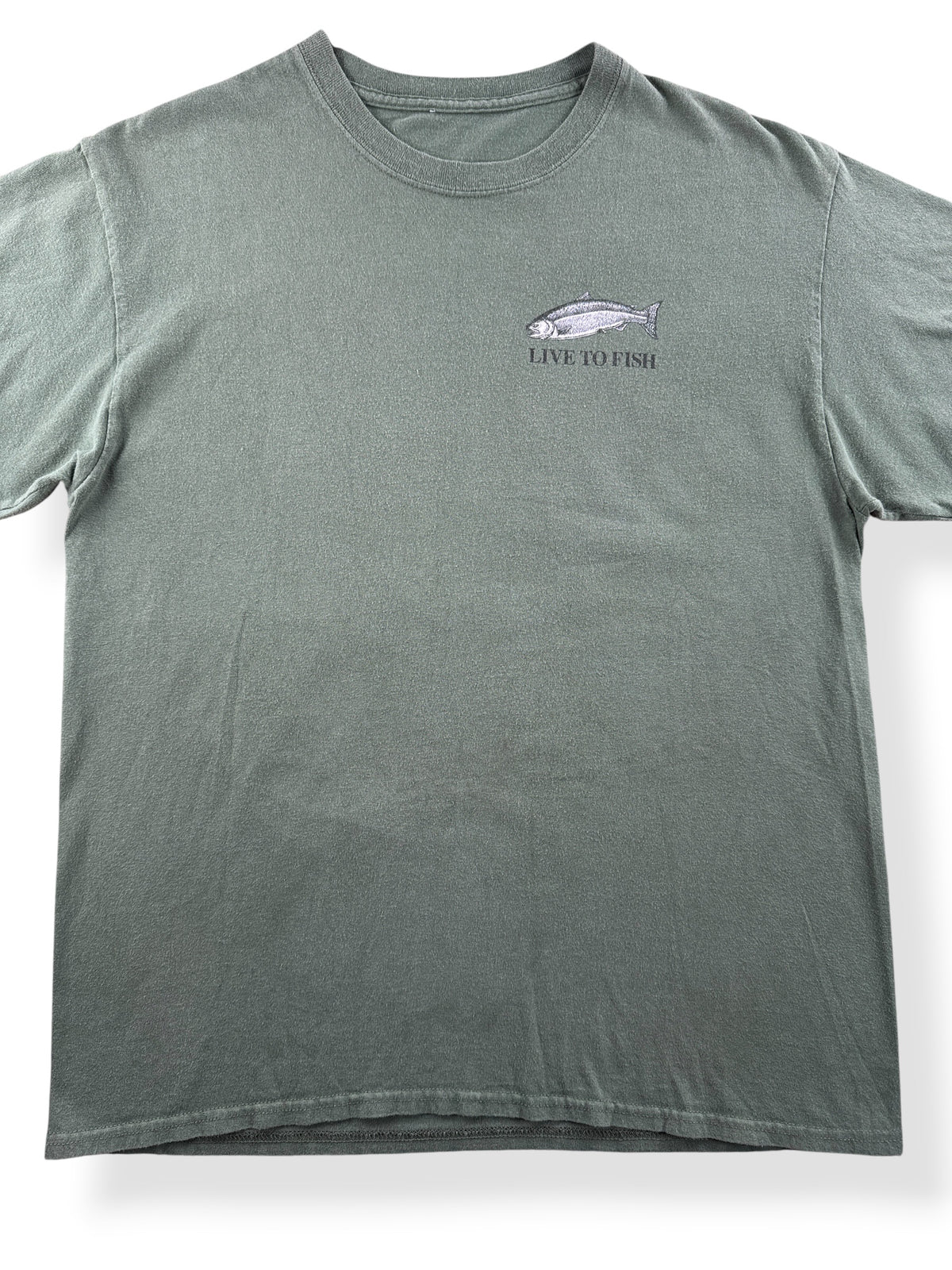Front Close Up of Y2K Ray Roll Live To Fish Tee SZ L
