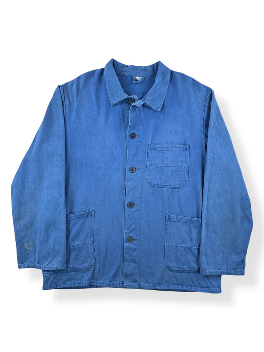 Front of Vintage Royal Blue French Chore Coat SZ XL