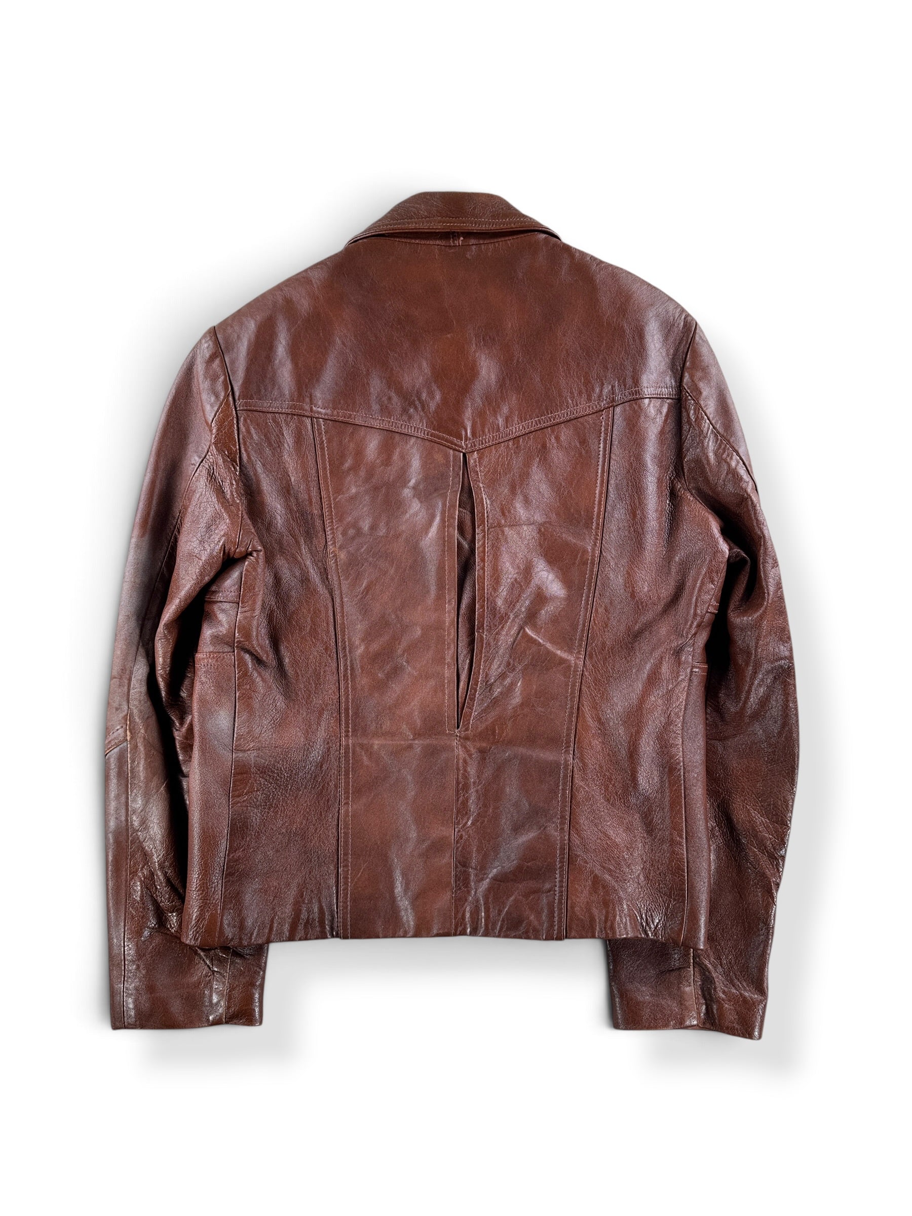 Back of Vintage 70s Brown Leather Jacket SZ 40