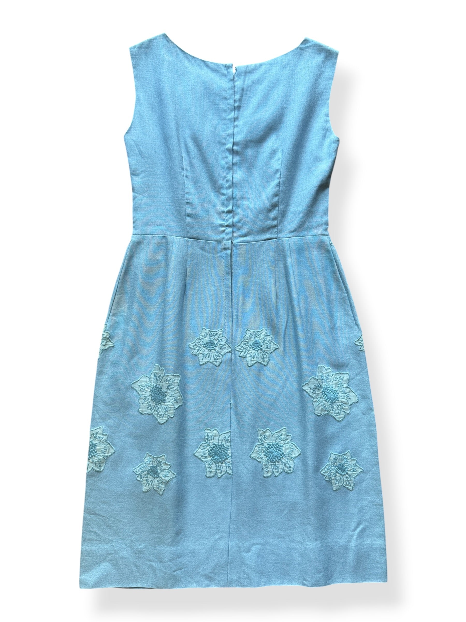 Back of Vintage Sky Blue Floral Embroidered Dress SZ M - AS IS