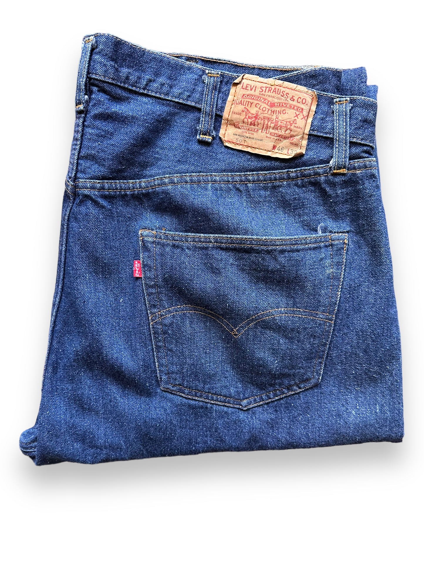 Folded View of Vintage Levi's 501 Single Stitch Selvedge Redlines W43 | Vintage Denim Seattle | Barn Owl Vintage Workwear