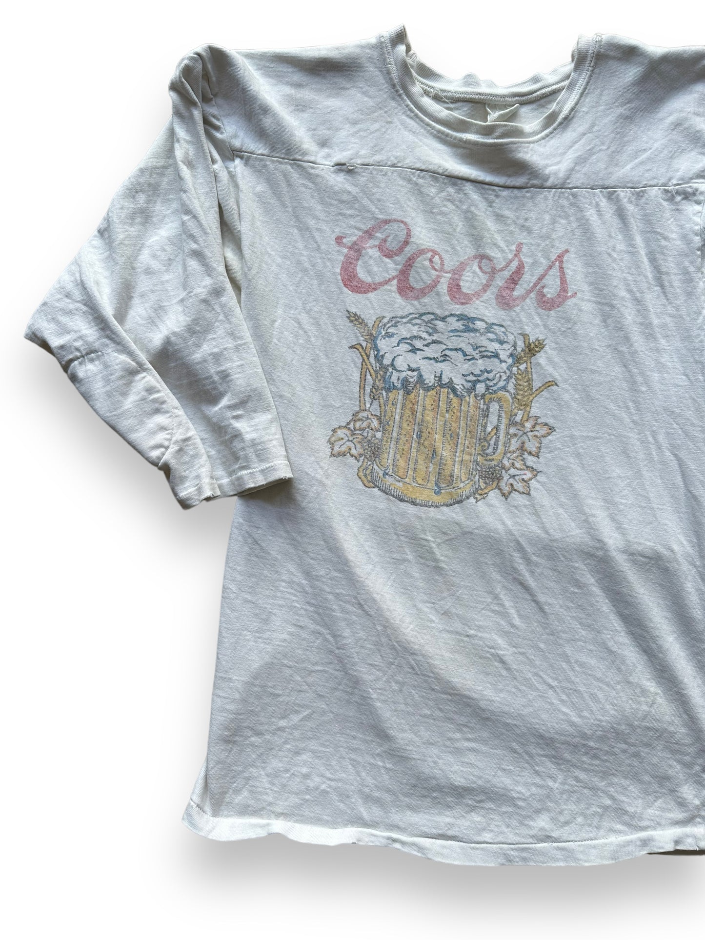 Front Right View of Vintage Coors Jersey Tee SZ M | Vintage Beer T-Shirts Seattle | Barn Owl Vintage Tees Seattle