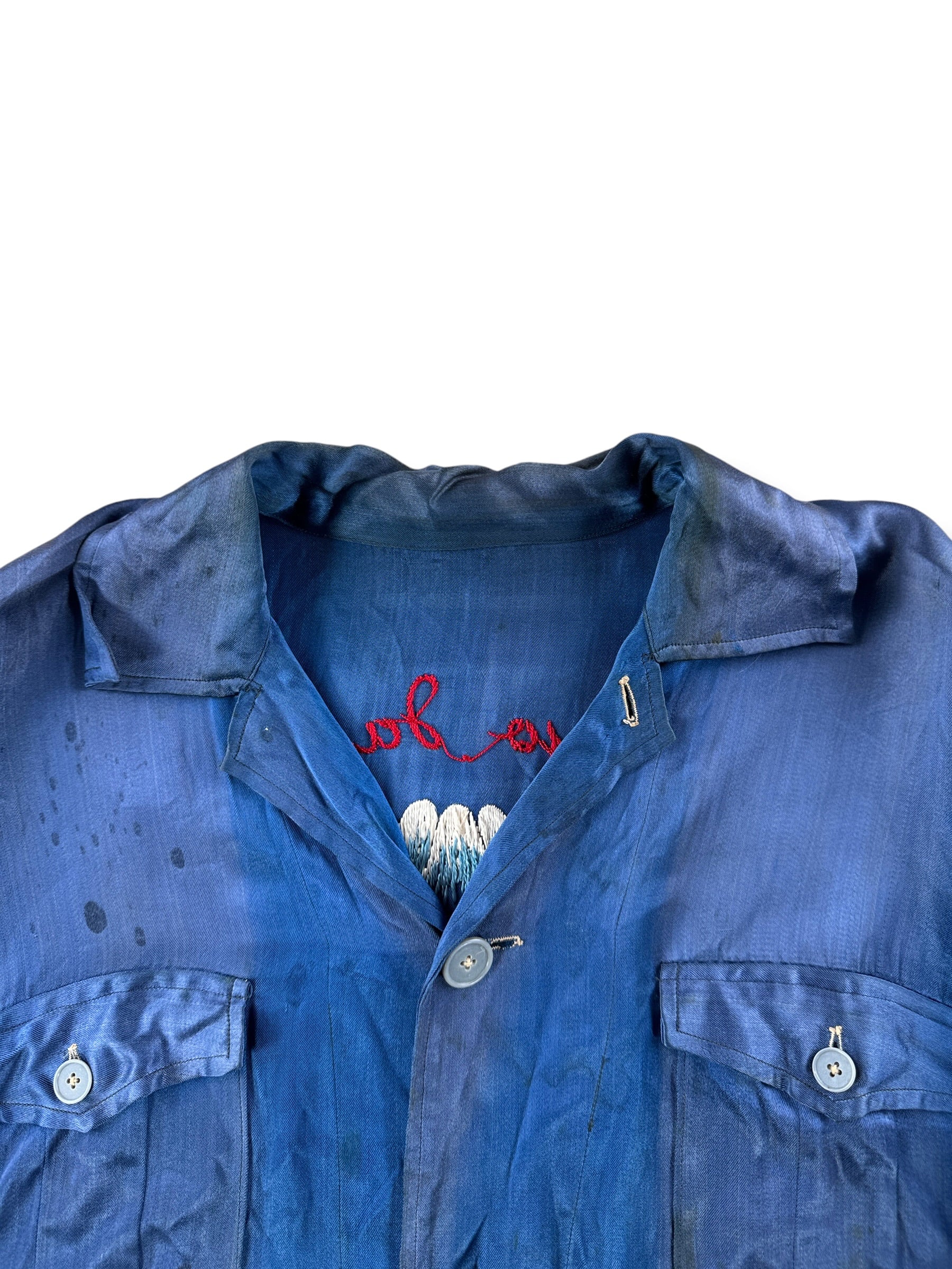 Collar on Vintage 40s era Tokyo Japan Souvenir Shirt SZ M