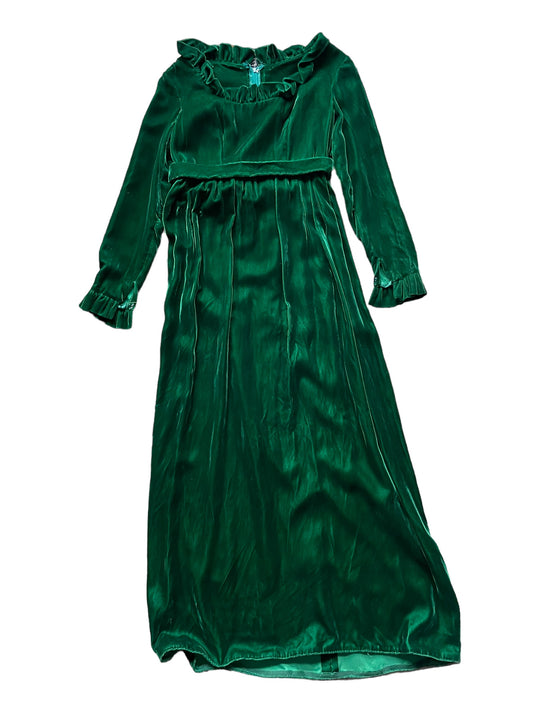 Full front view of Vintage 1960s Green Velvet Dress |  Barn Owl Vintage Dresses | Seattle Vintage Ladies Clothing
