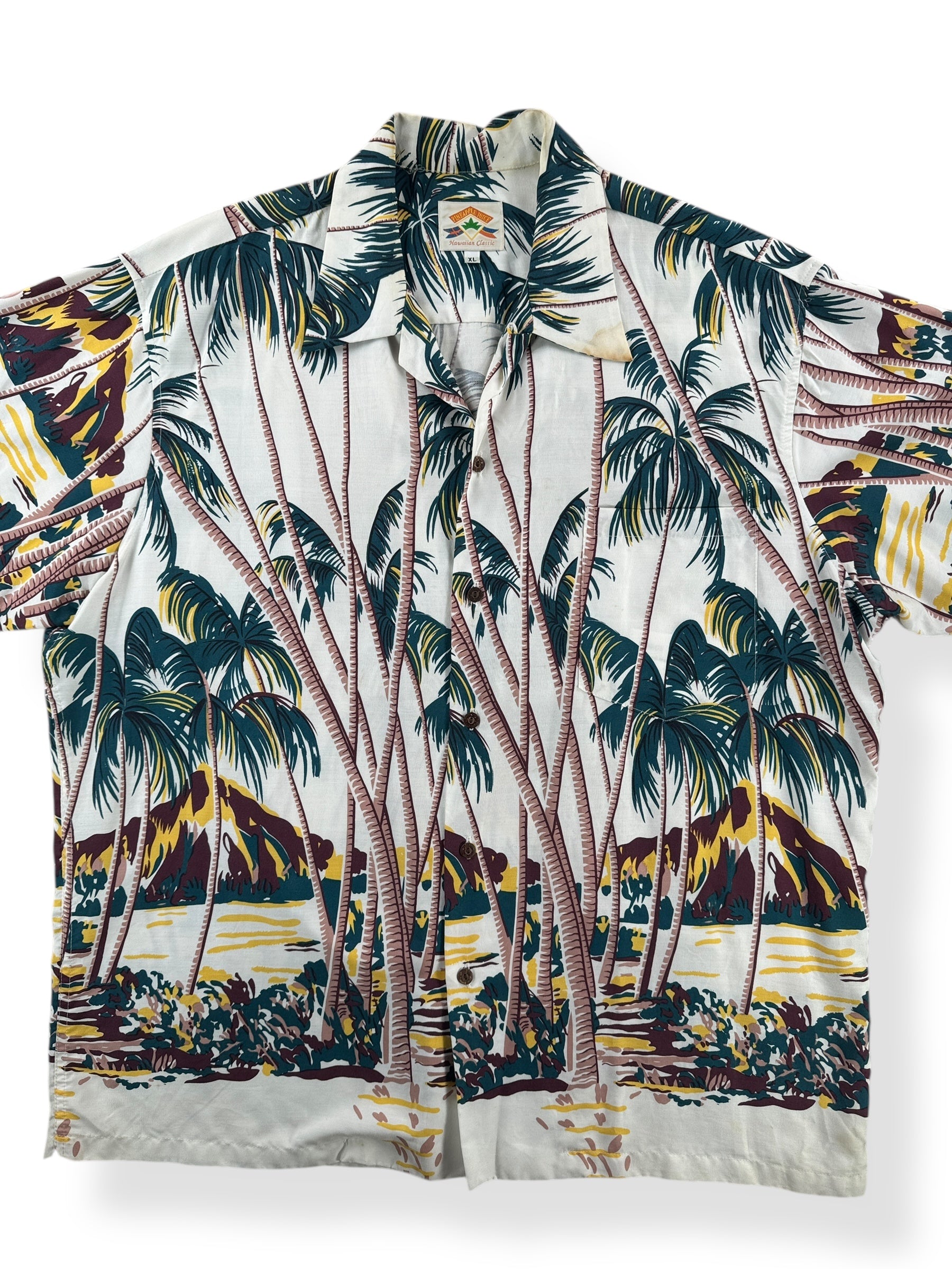 Front Close Up of Vintage Pineapple Brand Aloha Shirt SZ XL AS IS