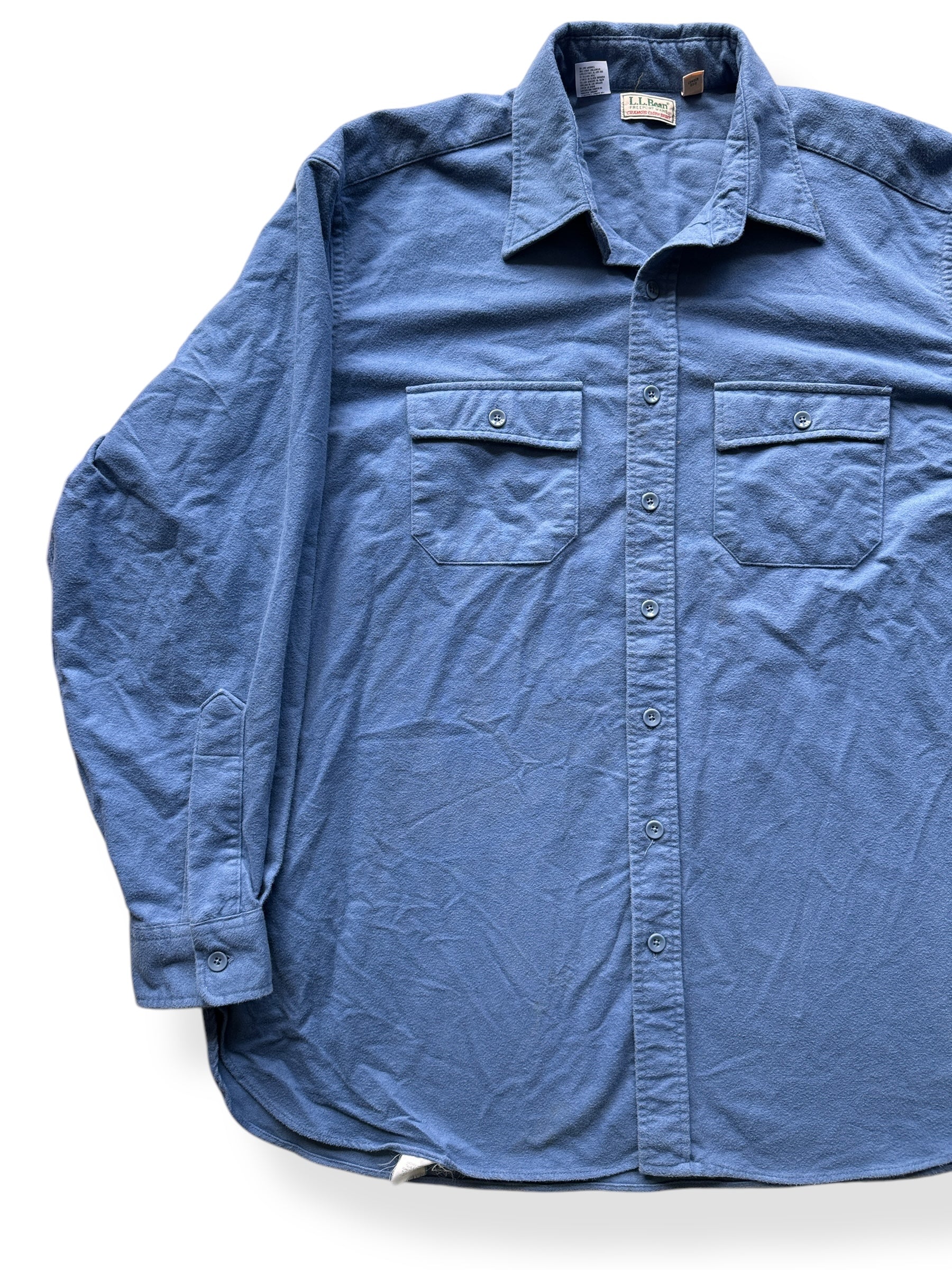 Front Right of Vintage Blue LL Bean Chamois Cloth Shirt SZ XXL Tall