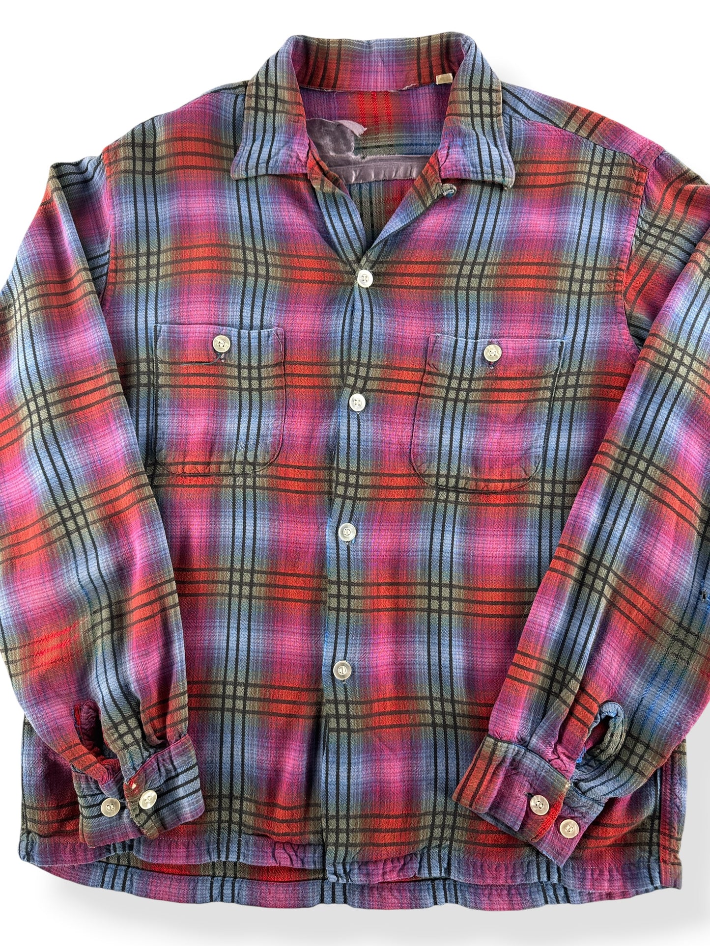 Front Close Up of Vintage Loop Collar Shirt SZ M (Fits S) - AS IS