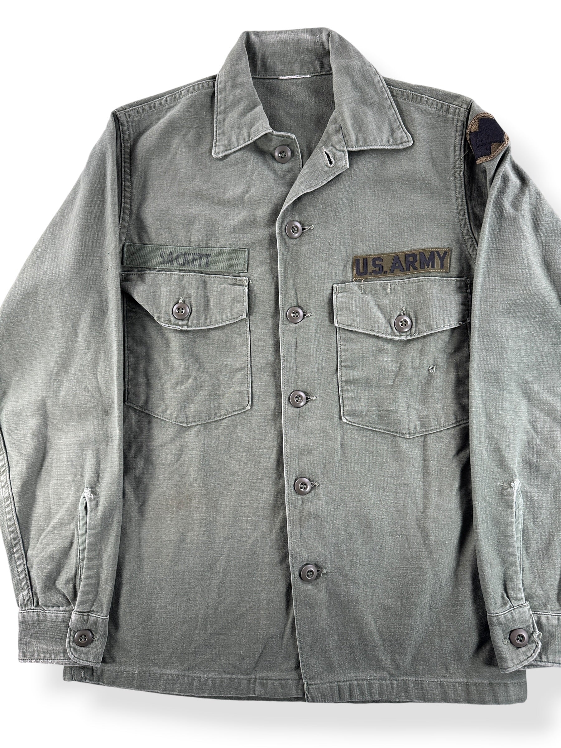 Front Close Up of Vintage Vietnam Era OG-107 Shirt SZ S