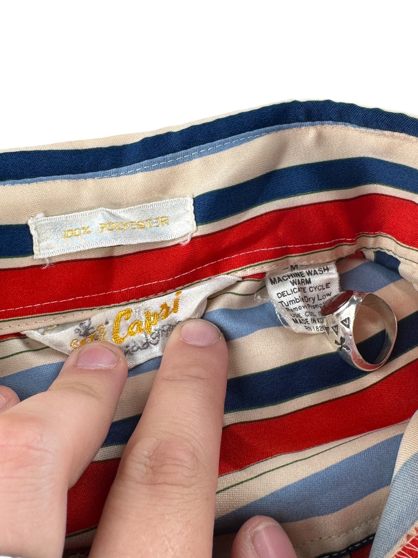 Tags on Vintage 70s Polyester Striped Shirt SZ M