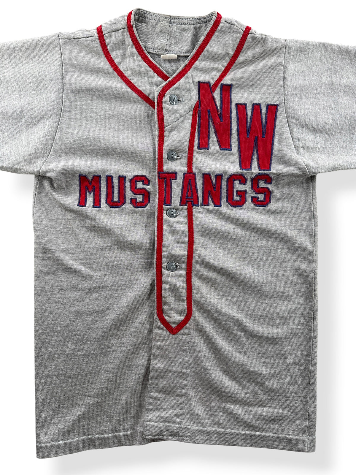 Close-up of Vintage 50s NW Mustangs Baseball Jersey SZ S (Fits XXS)