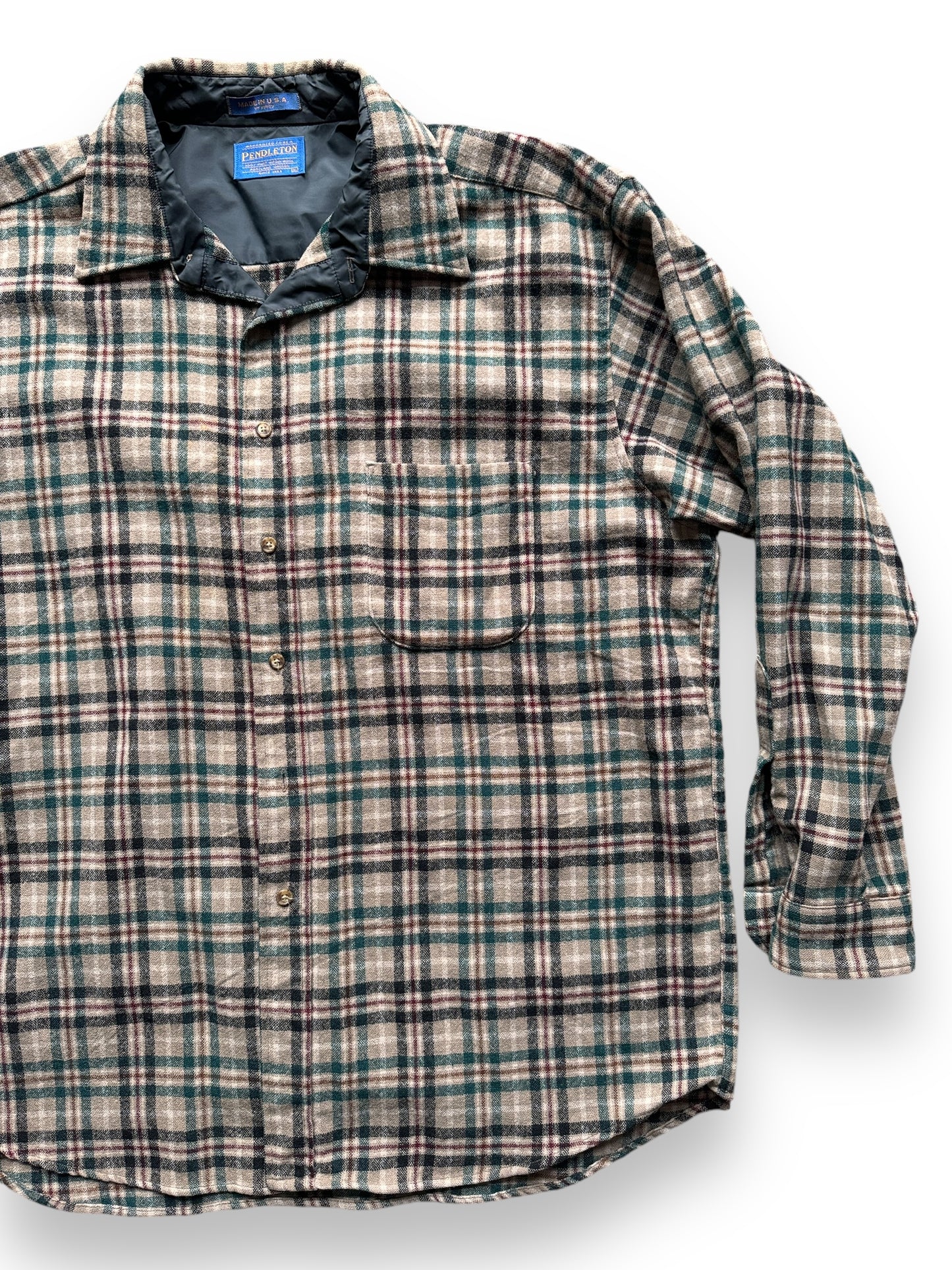 front left of Vintage Pendleton Green/Brown/Beige Flannel SZ XL