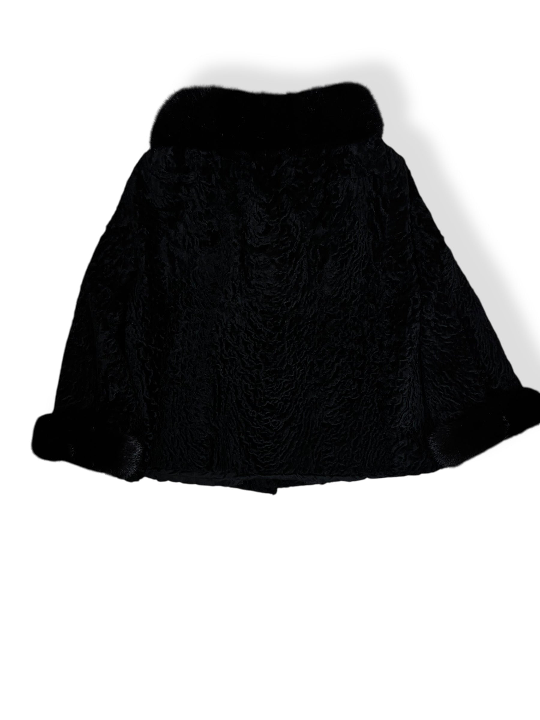 Back view of 1960s Kermend Cropped Lam's Fur and Mink Coat L