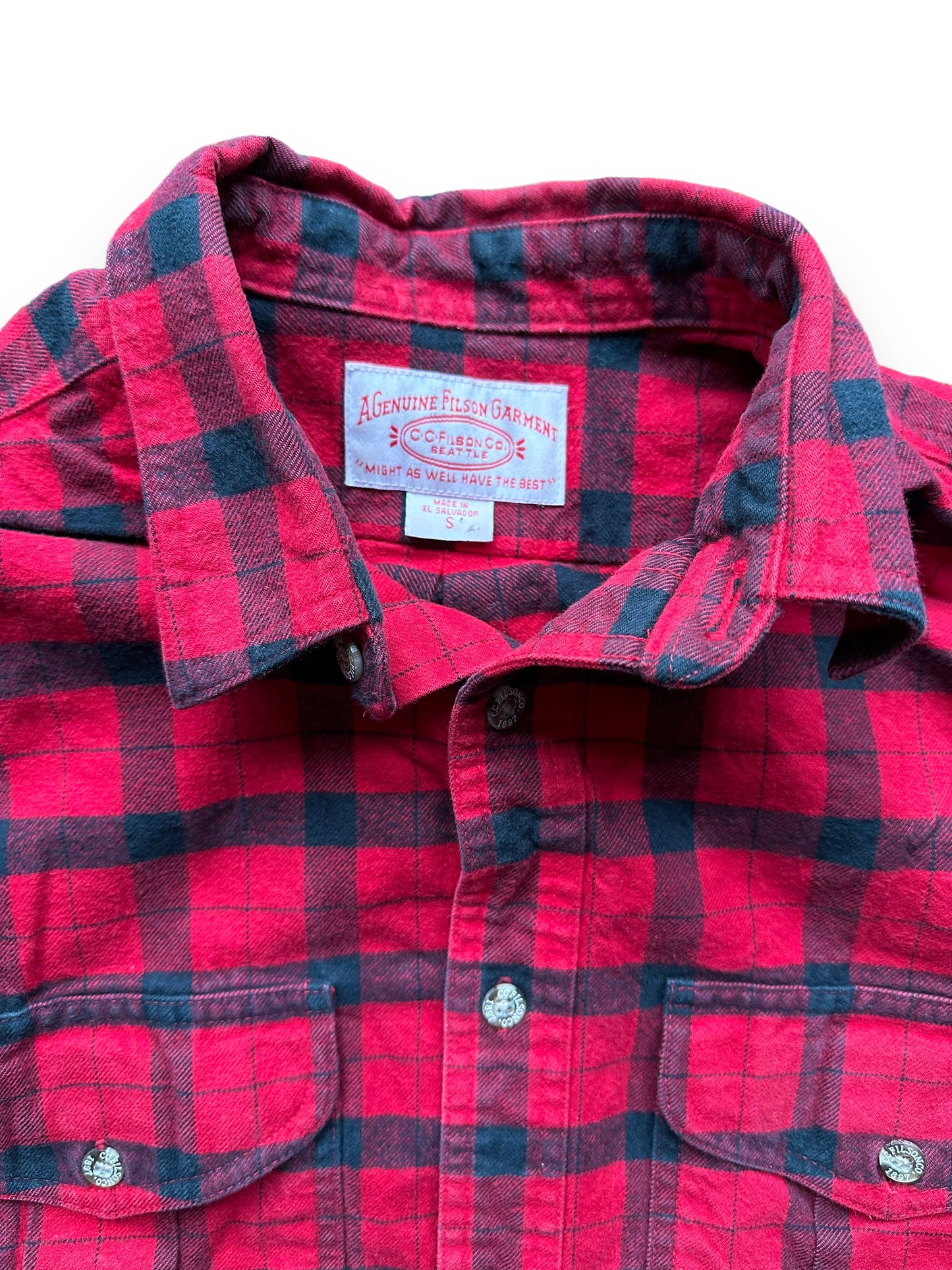 collar of Filson Black and Red Guide Shirt |  Barn Owl Vintage Goods | Vintage Filson Workwear Seattle