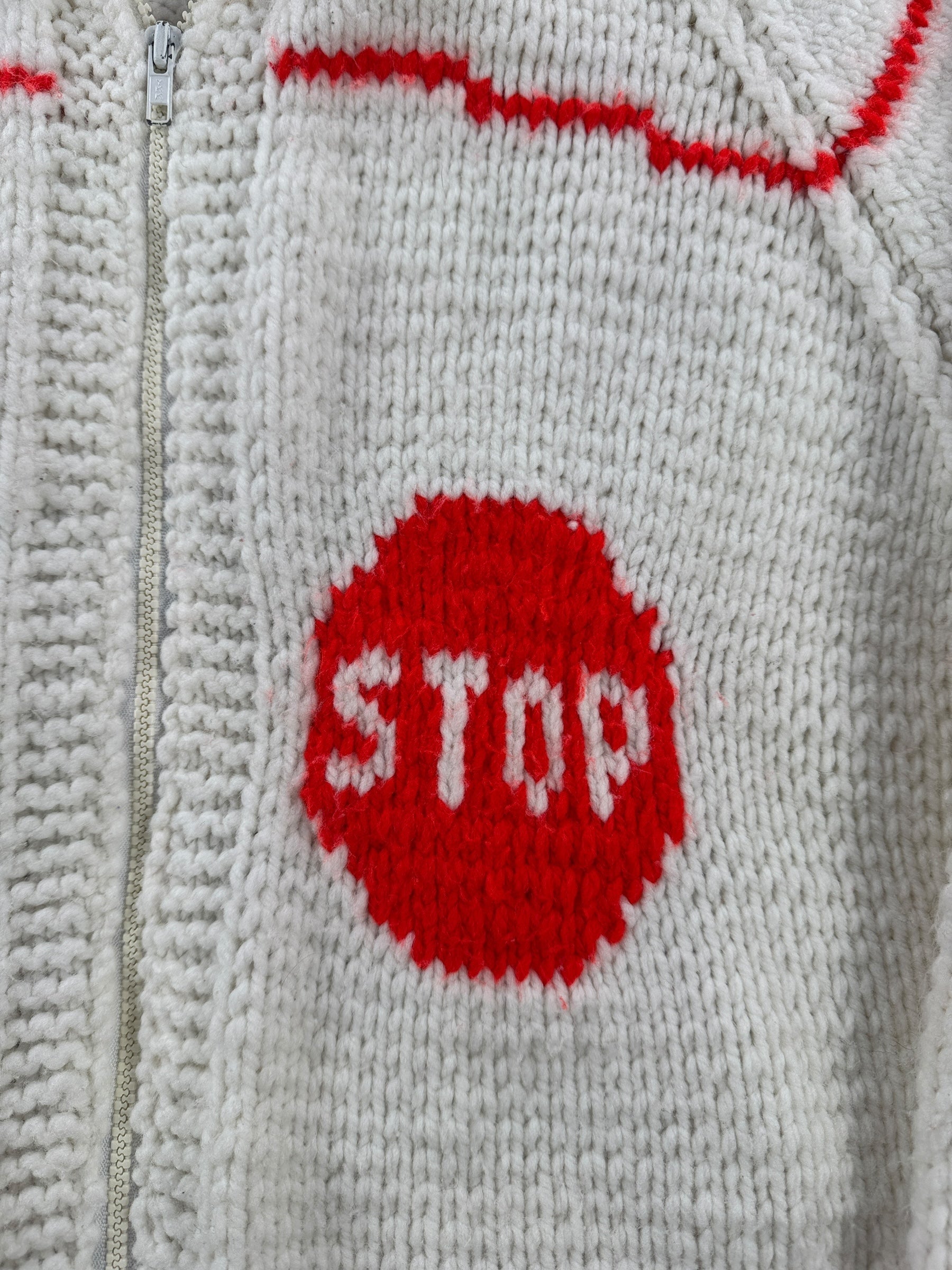 Front Design on Vintage School Bus Cowichan Style Sweater SZ L