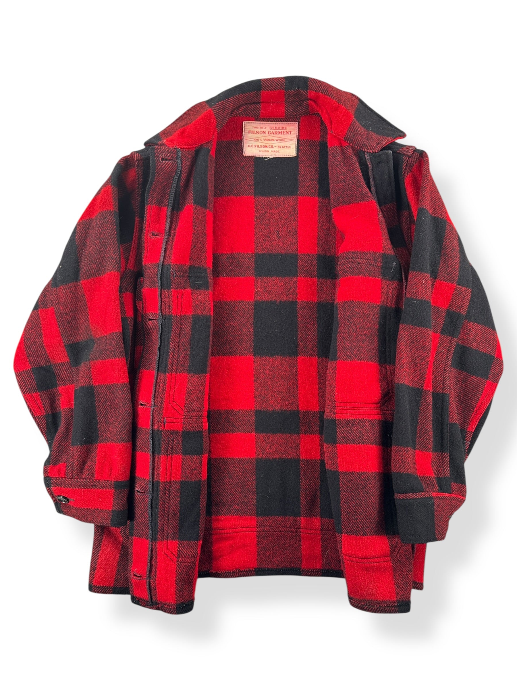 Inside of Vintage 60s Era Filson Red And Black Mackinaw Cruiser Jacket SZ 38