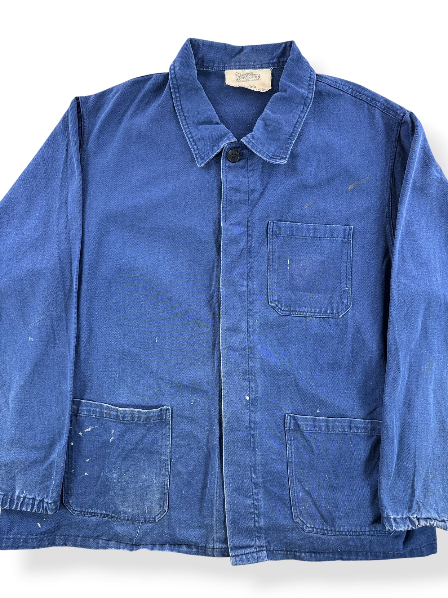 Front Close Up of Vintage French Chore Coat SZ XL