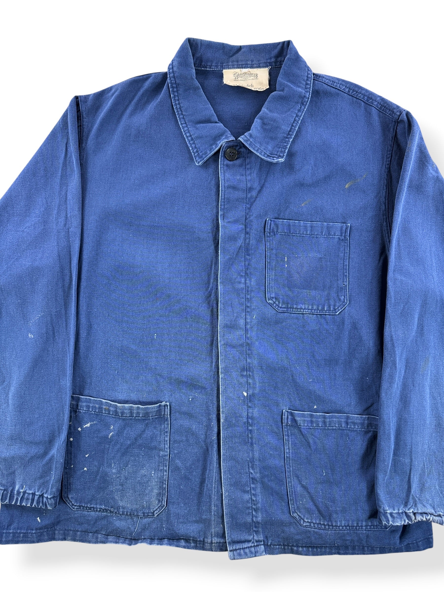 Front Close Up of Vintage French Chore Coat SZ XL
