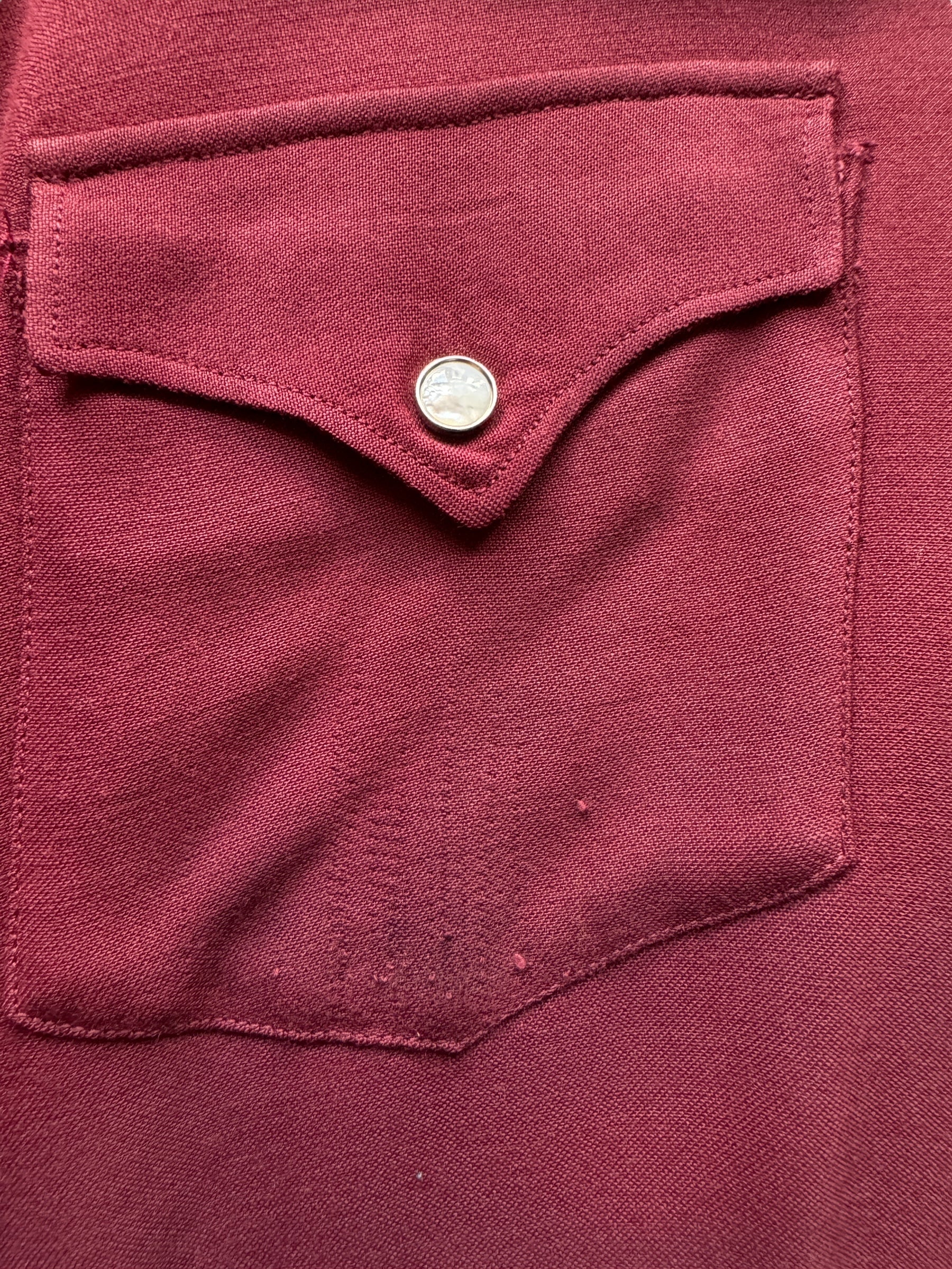 wear on pocket of Vintage Burgundy Gabardine Western Shirt SZ M