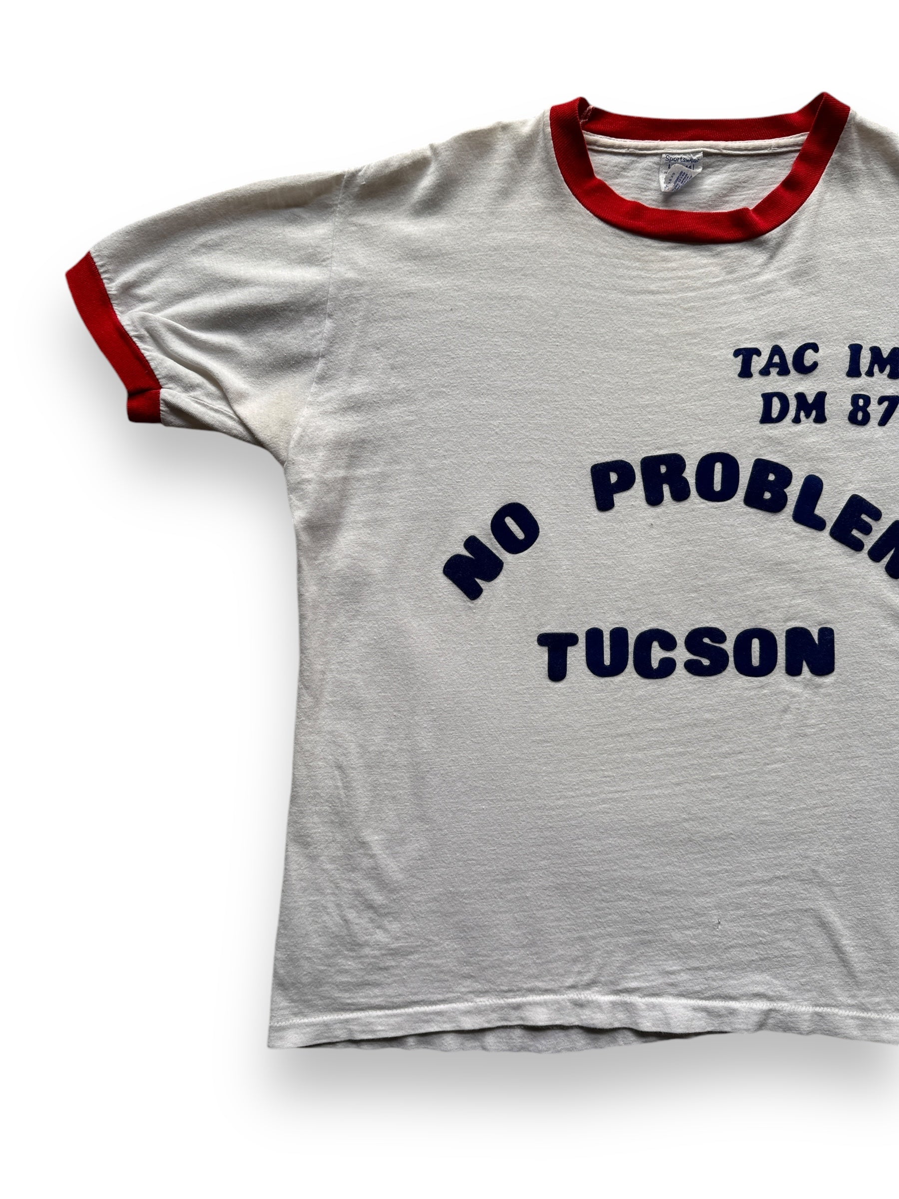 front right of Vintage No Problem Tuscon Ringer Tee SZ L