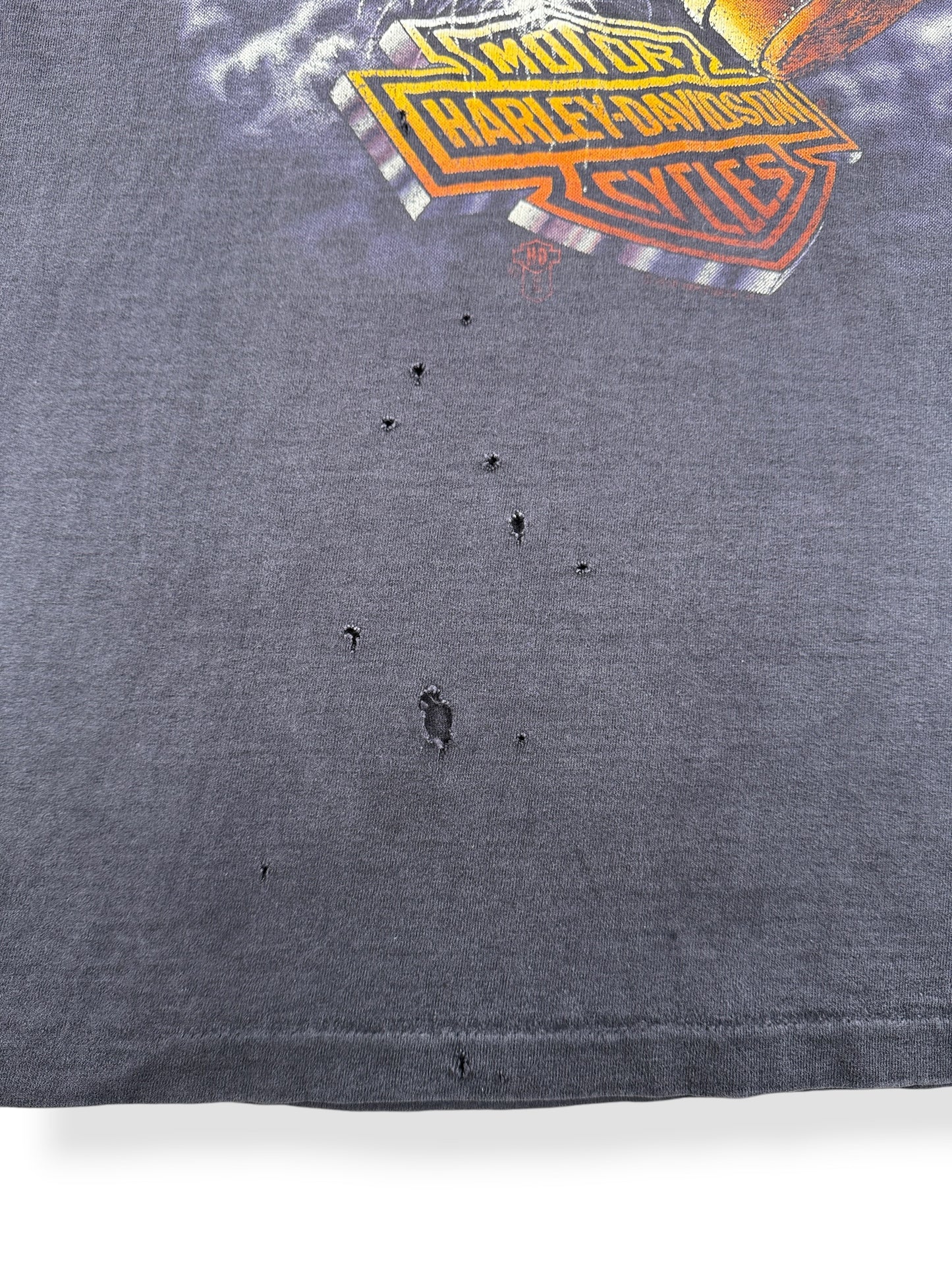 Holes on Vintage 90s US Steel Harley Tee SZ XL (Fits M)