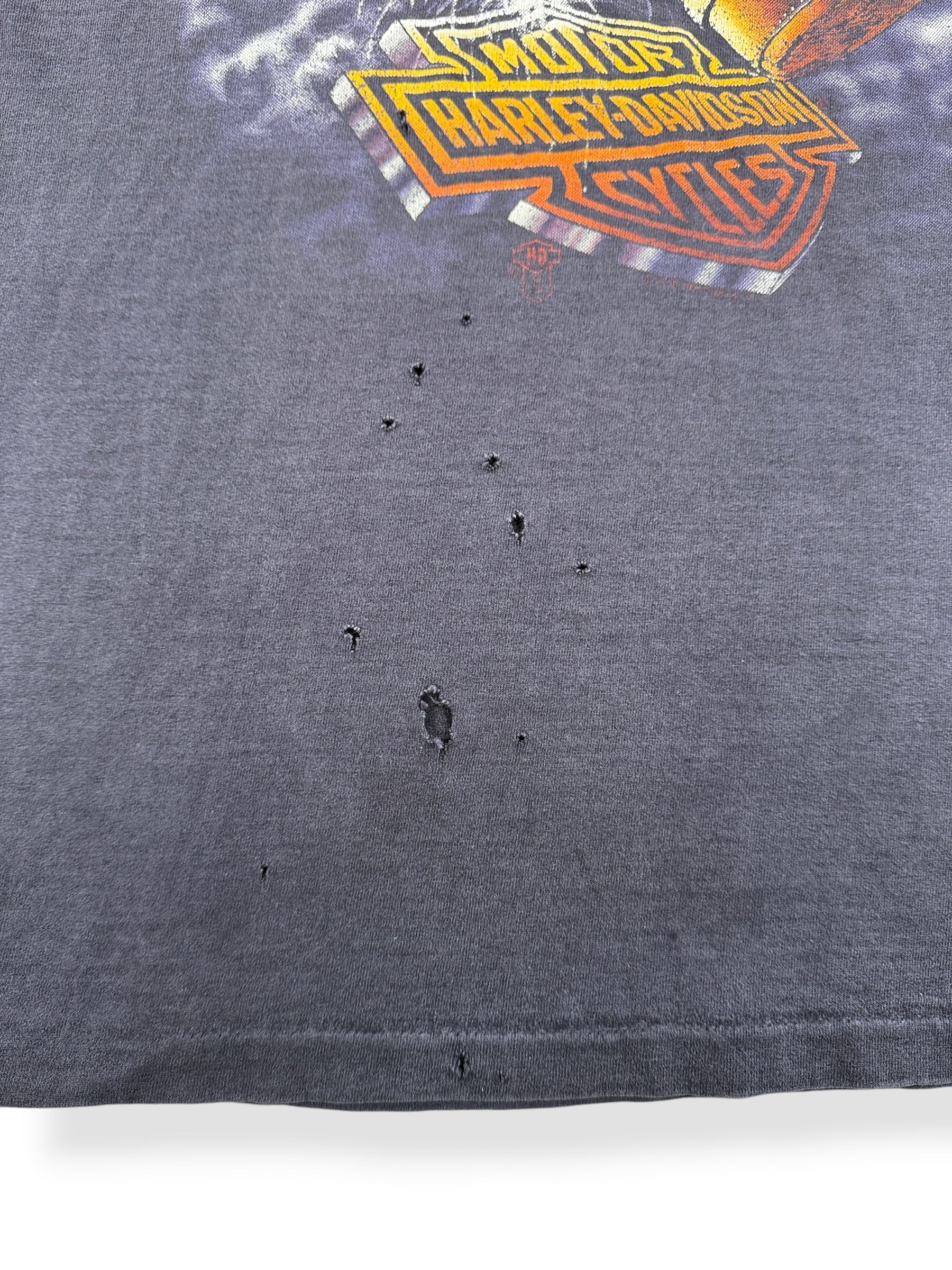 Holes on Vintage 90s US Steel Harley Tee SZ XL (Fits M)