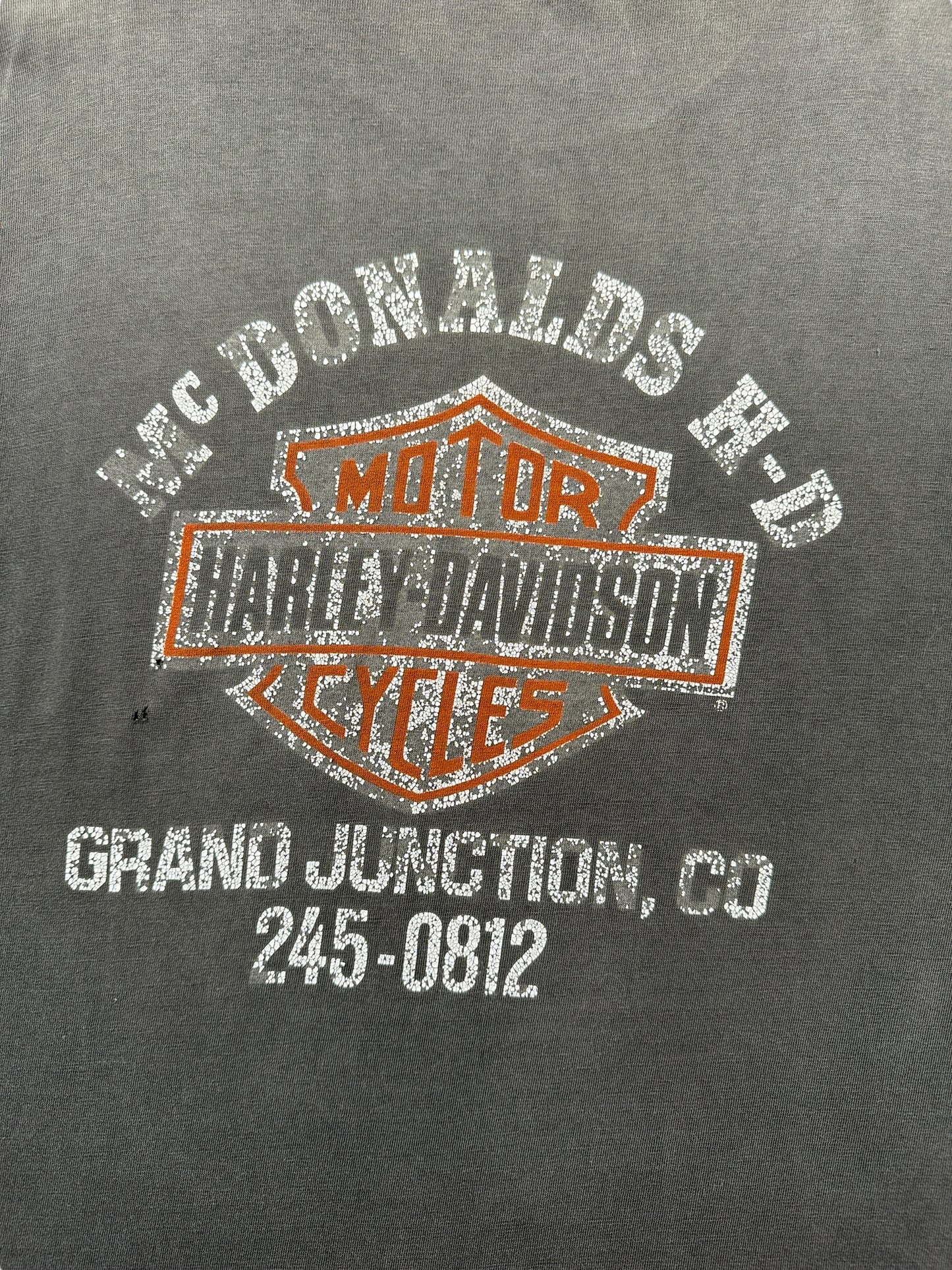 Back Graphic of Vintage 80s Era Grand Junction Harley-Davidson Eagle Tee SZ XL