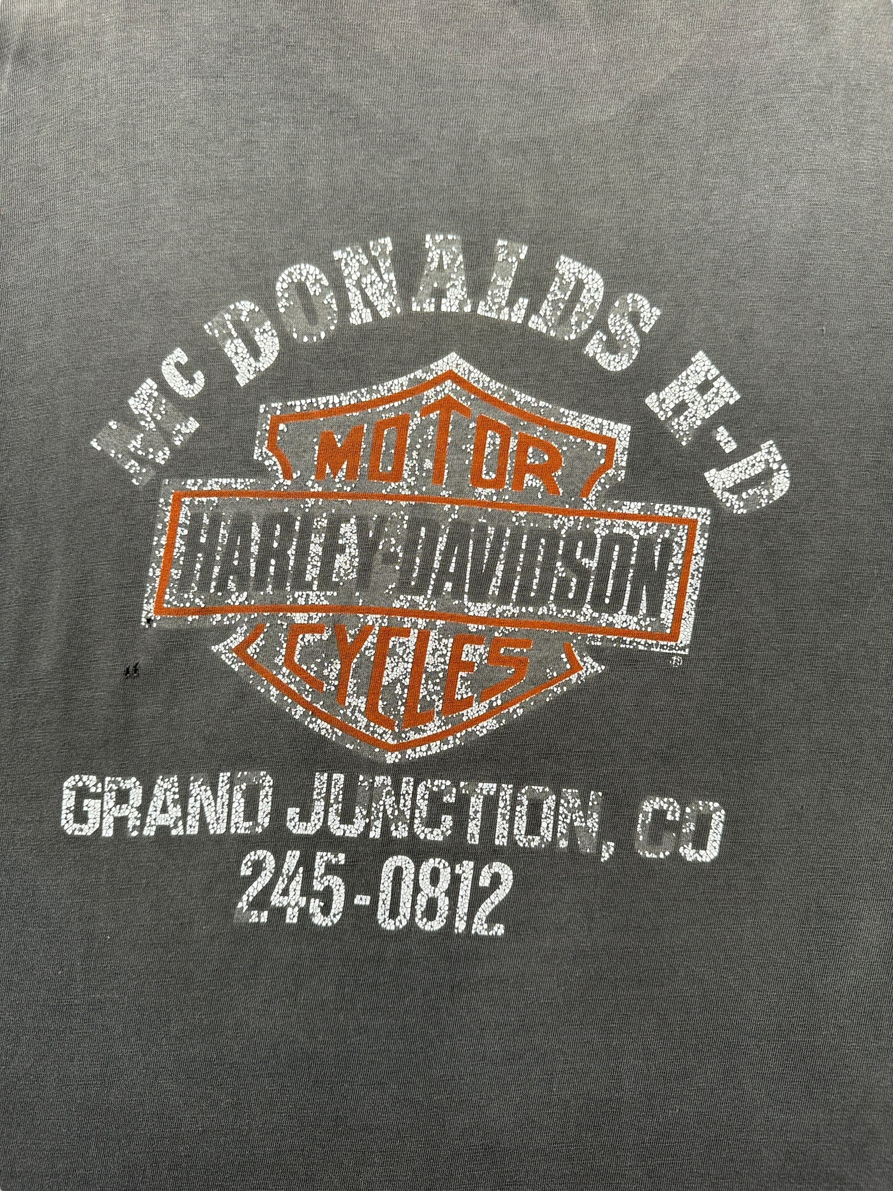 Back Graphic of Vintage 80s Era Grand Junction Harley-Davidson Eagle Tee SZ XL