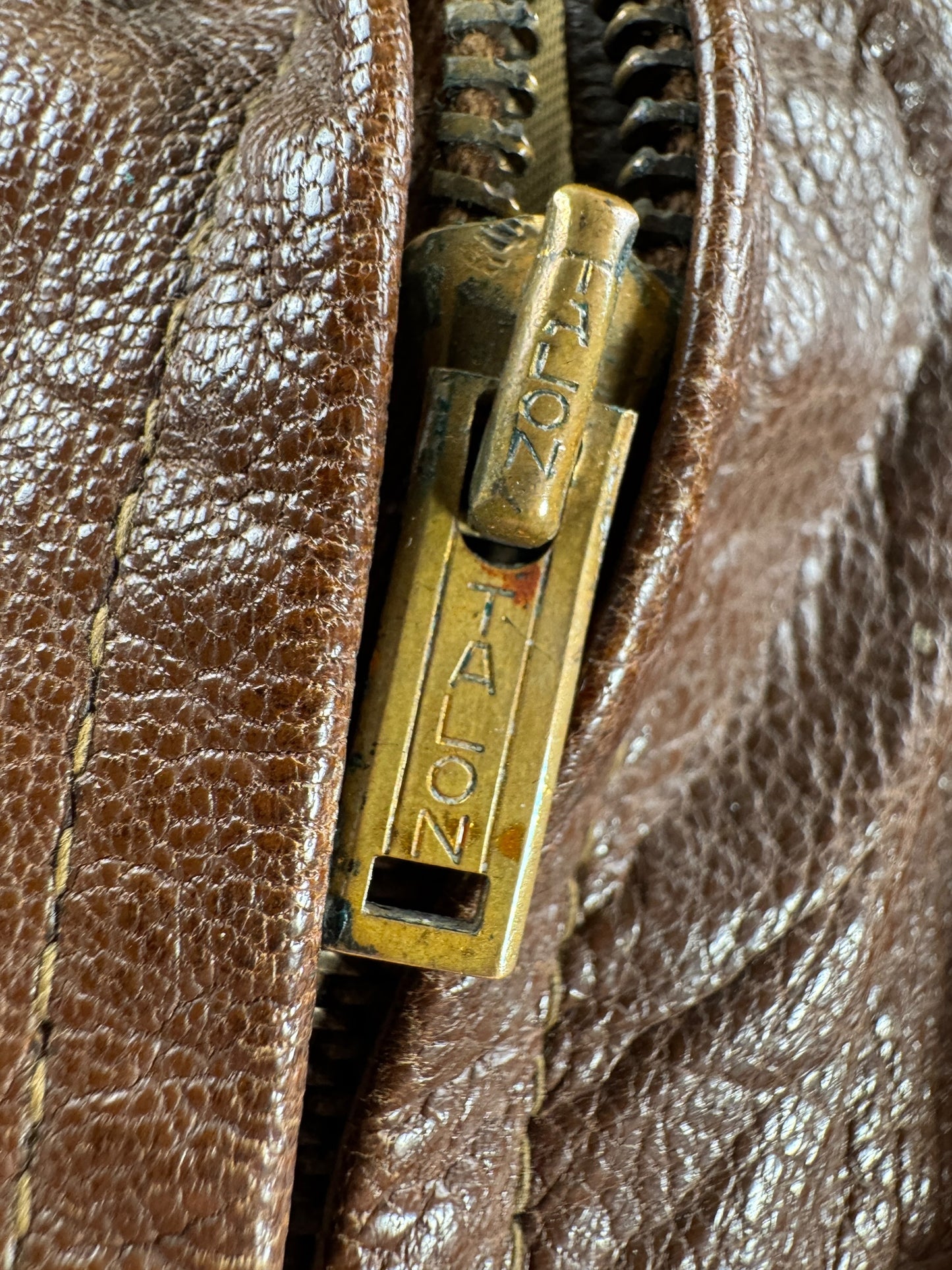 Zipper on Vintage Brown Goatskin Leather Jacket SZ M