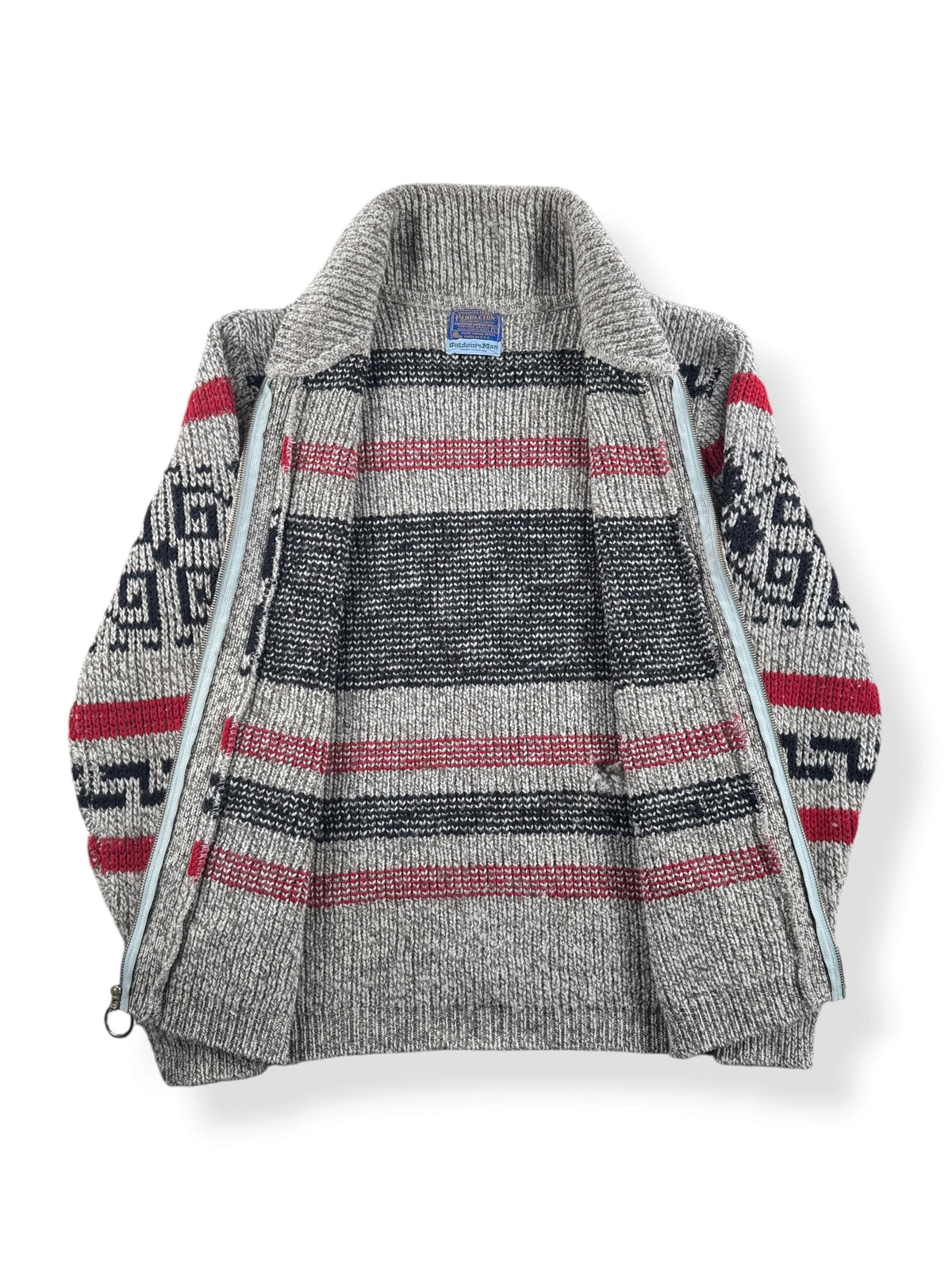 Inside of Vintage 70s Pendleton Aztec Shawl Collar Sweater SZ L - AS IS