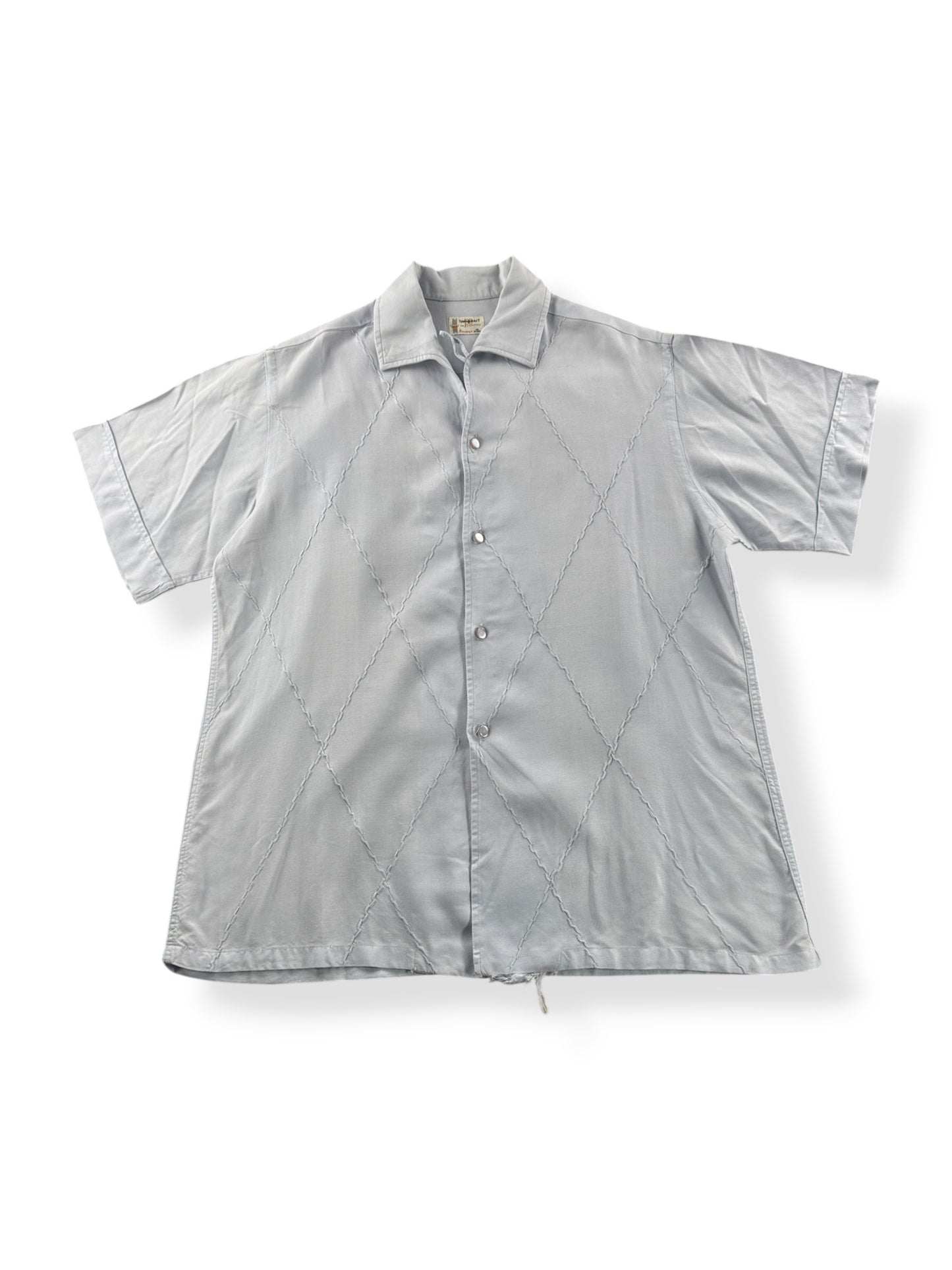 Front of Vintage 1960s Towncraft Rayon Blend Loop Collar Shirt SZ M