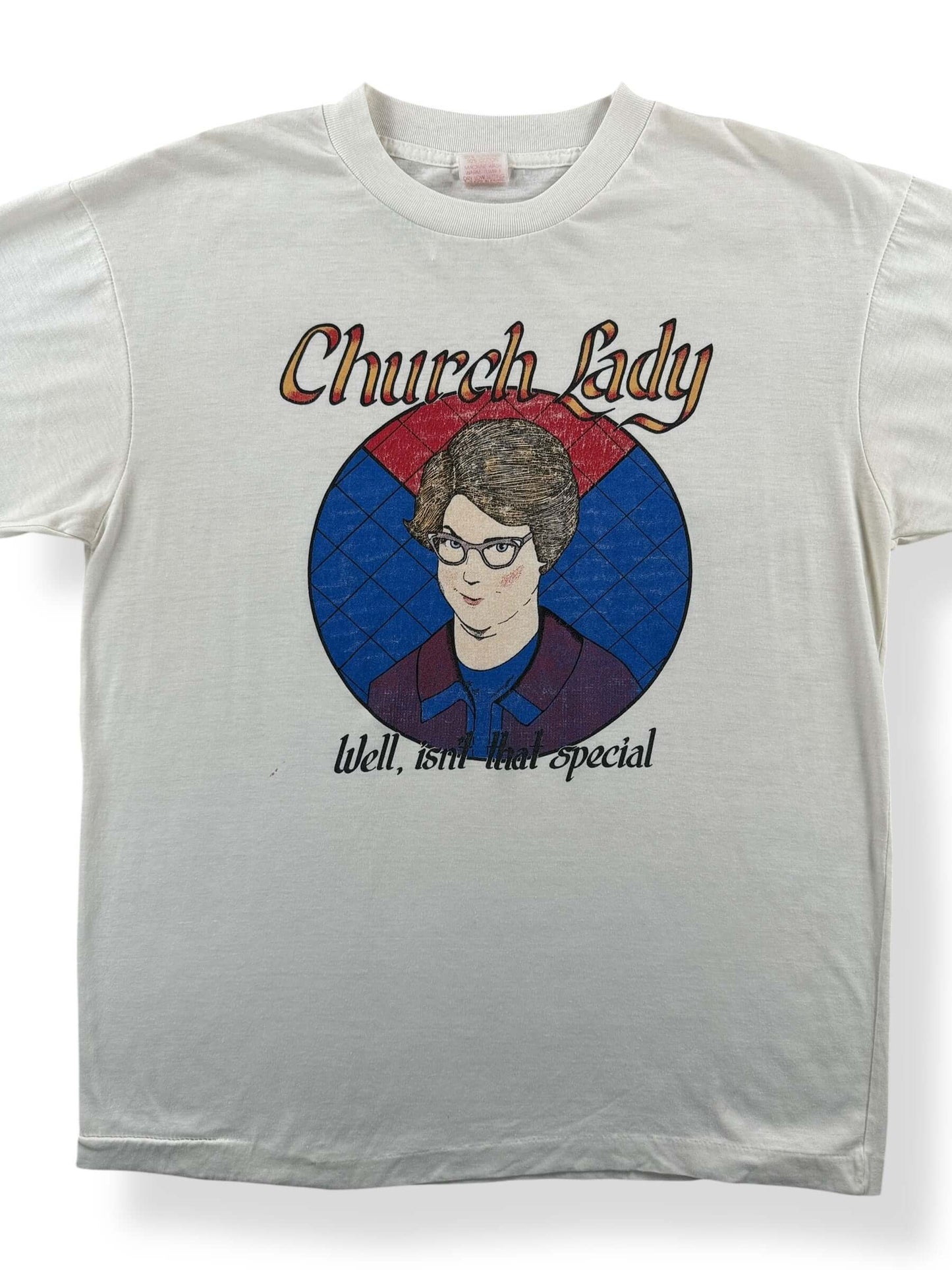Front Close Up of Vintage SNL Church Lady Tee SZ L
