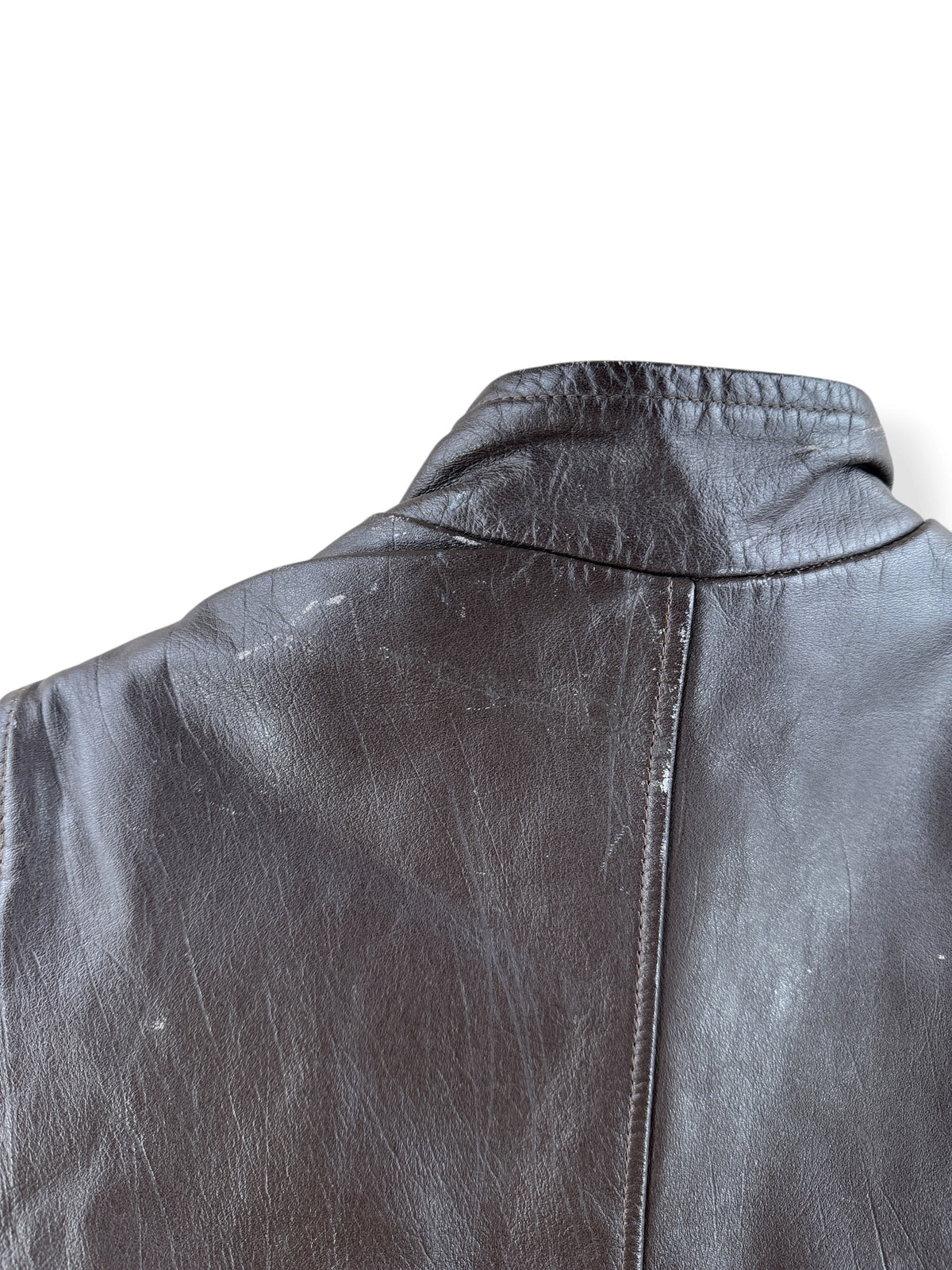 Wear on back shoulder of Vintage Beau Breed Brown Cafe Racer Jacket SZ 11