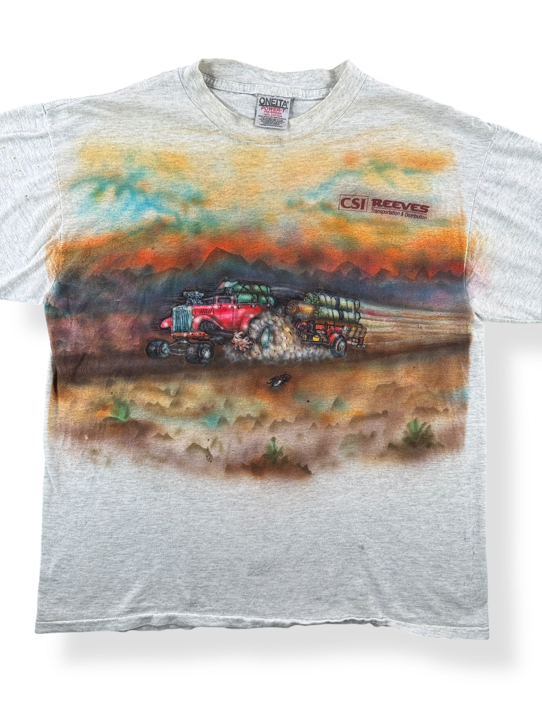Front Close Up of Vintage Airbrush Tractor Tee SZ L
