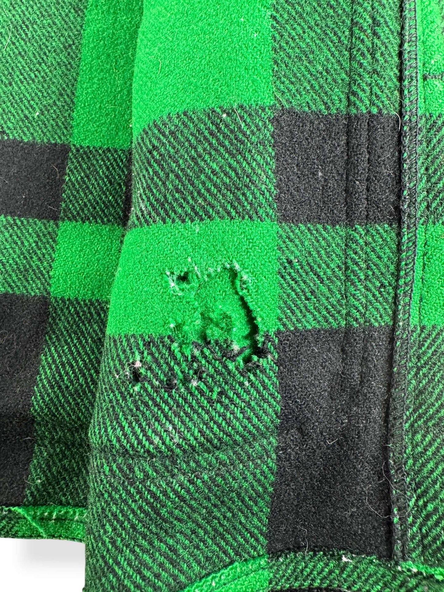 Moth Damage On Vintage Green and Black Filson Union Made Cruiser Jacket SZ XL