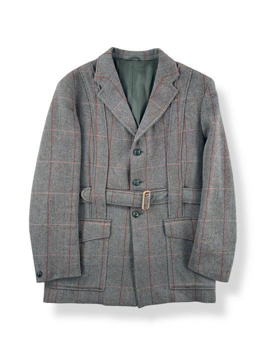 Front of Vintage P & J Haggart Scottish Woolen Belted Hunting Jacket SZ M