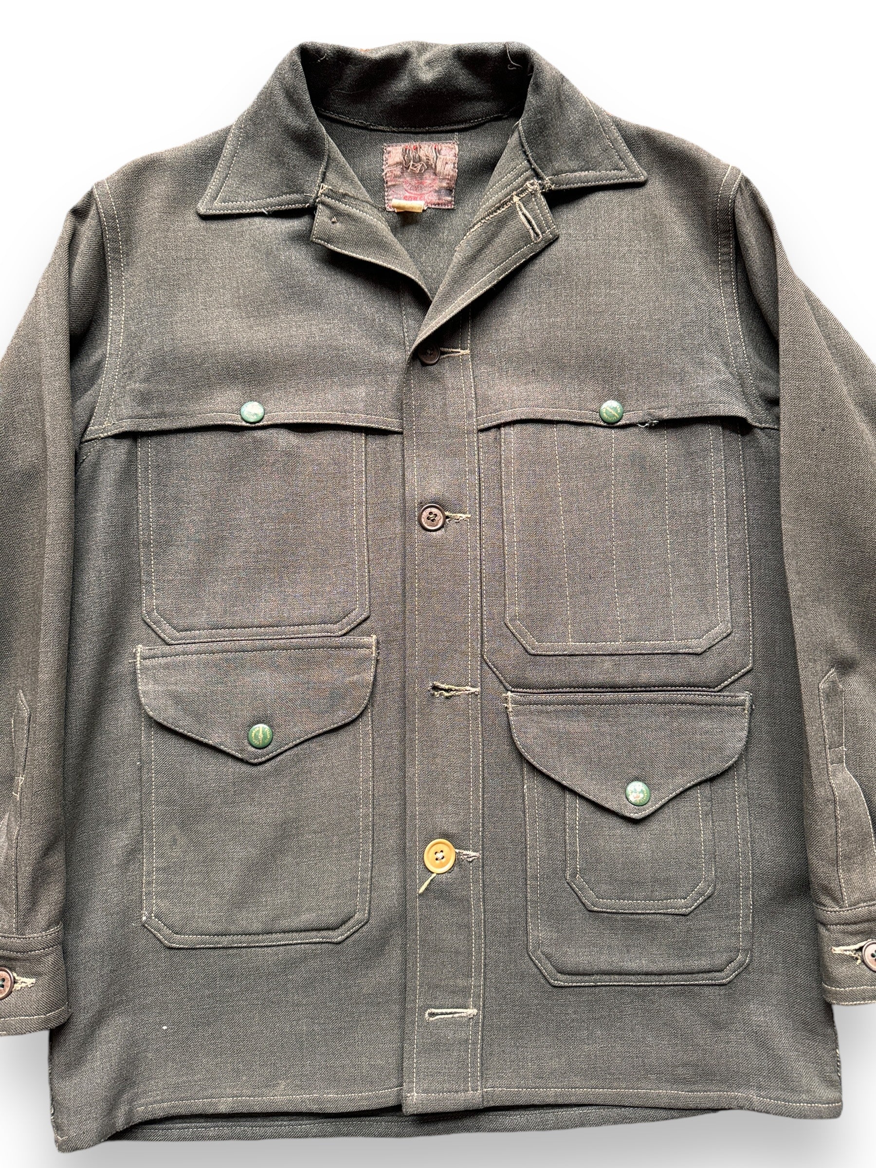 front close up of Vintage 1920s-30s Era FilClo Filson Forestry Cloth Cruiser SZ S