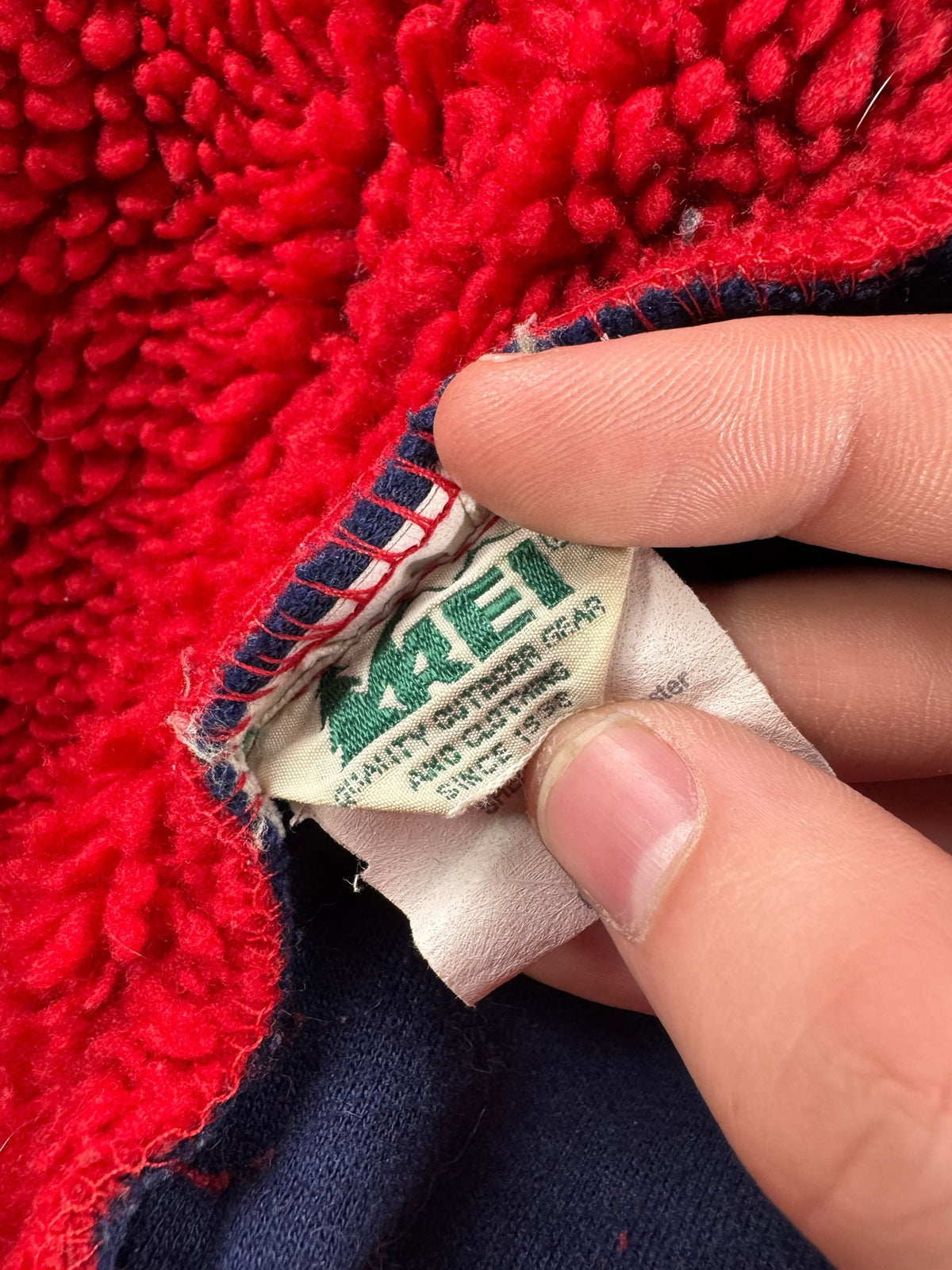 Tags on Vintage 70s REI Reverse Deep Pile Fleece Jacket SZ M