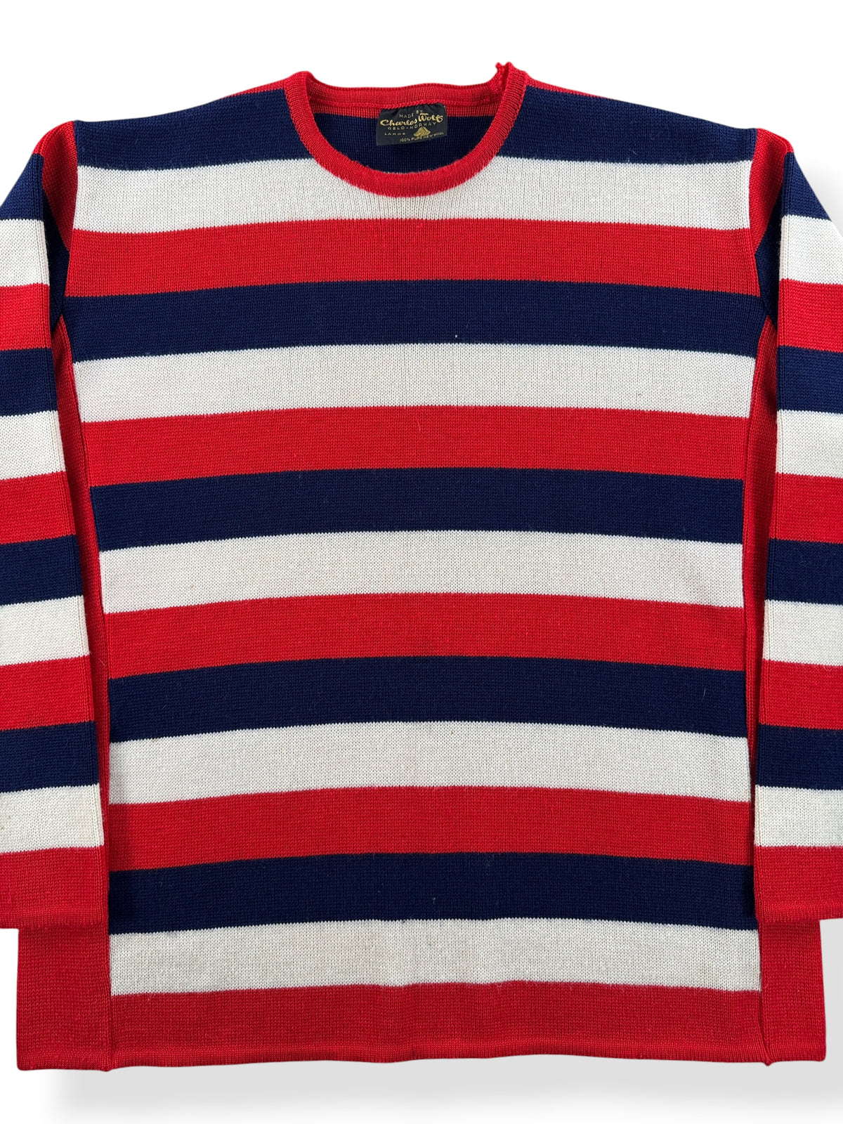 Close-up of Vintage Charles Wolf Striped Wool Sweater SZ L