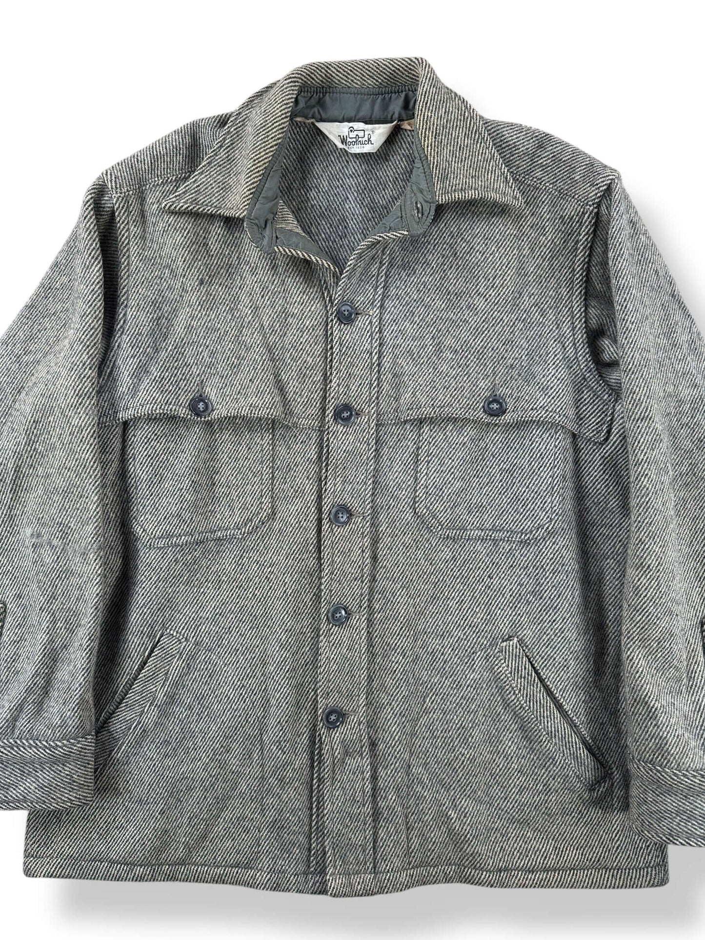 Front Close Up of Vintage Woolrich Halibut Jacket SZ L