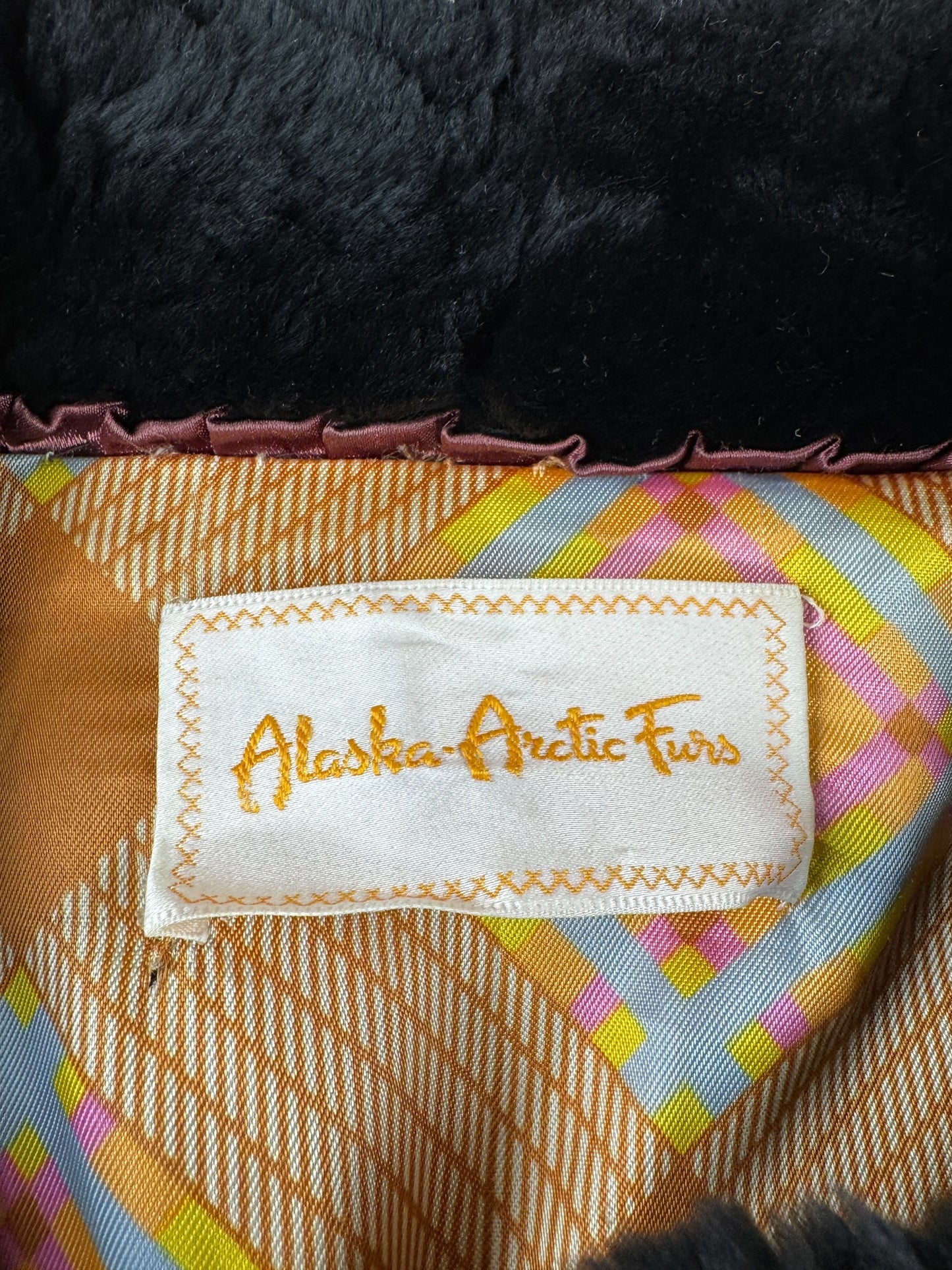Label on Vintage 60s Alaska Arctic Furs Faux Fur Coat SZ L