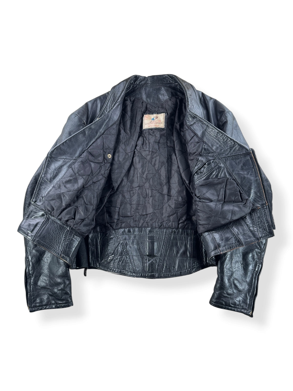 Inside of Vintage Made in Mexico Leather Biker Jacket SZ 48